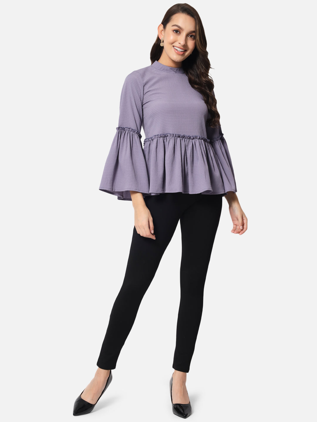 Purple Solid Mock Neck Top for Women