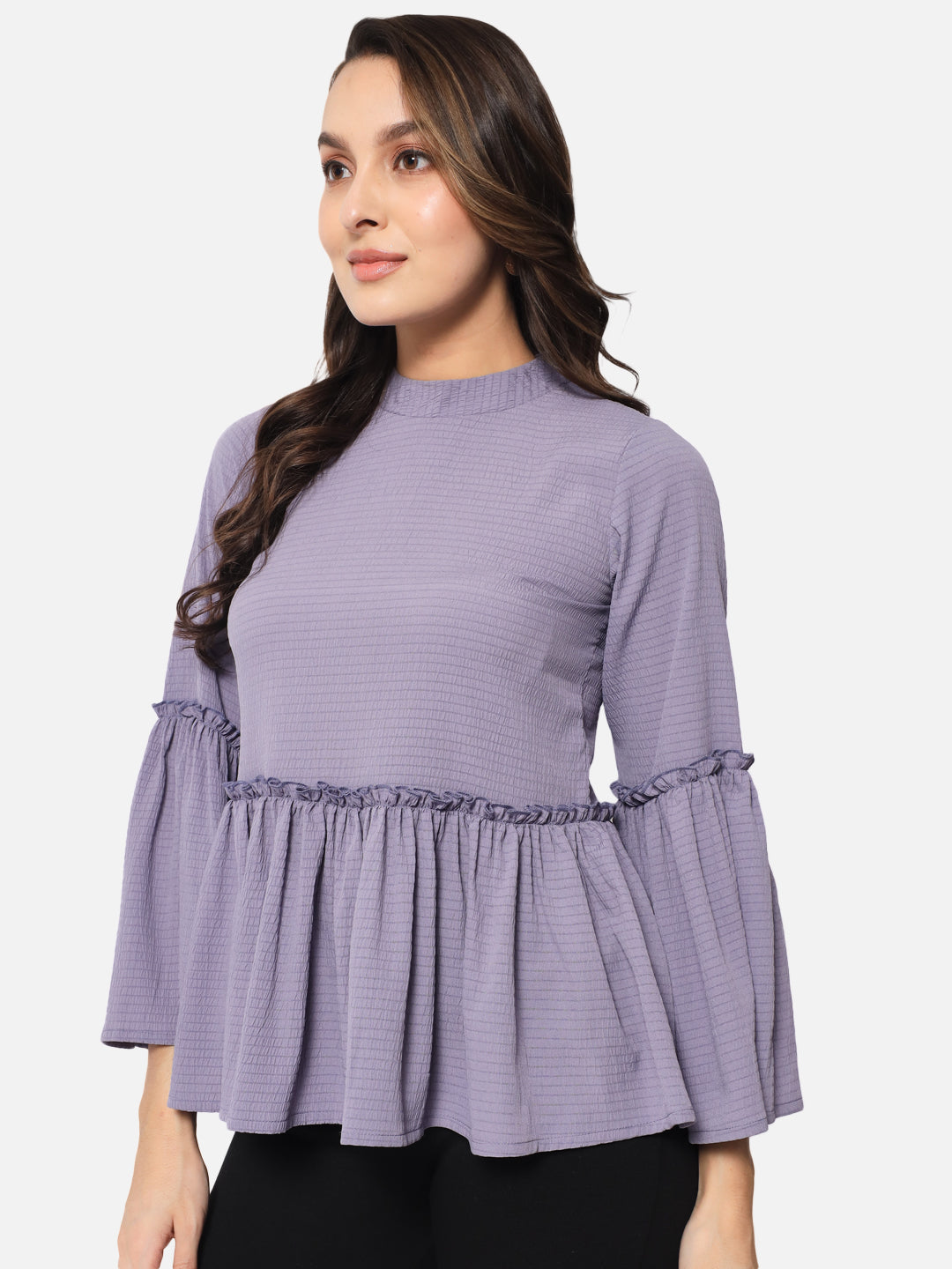 Purple Solid Mock Neck Top for Women