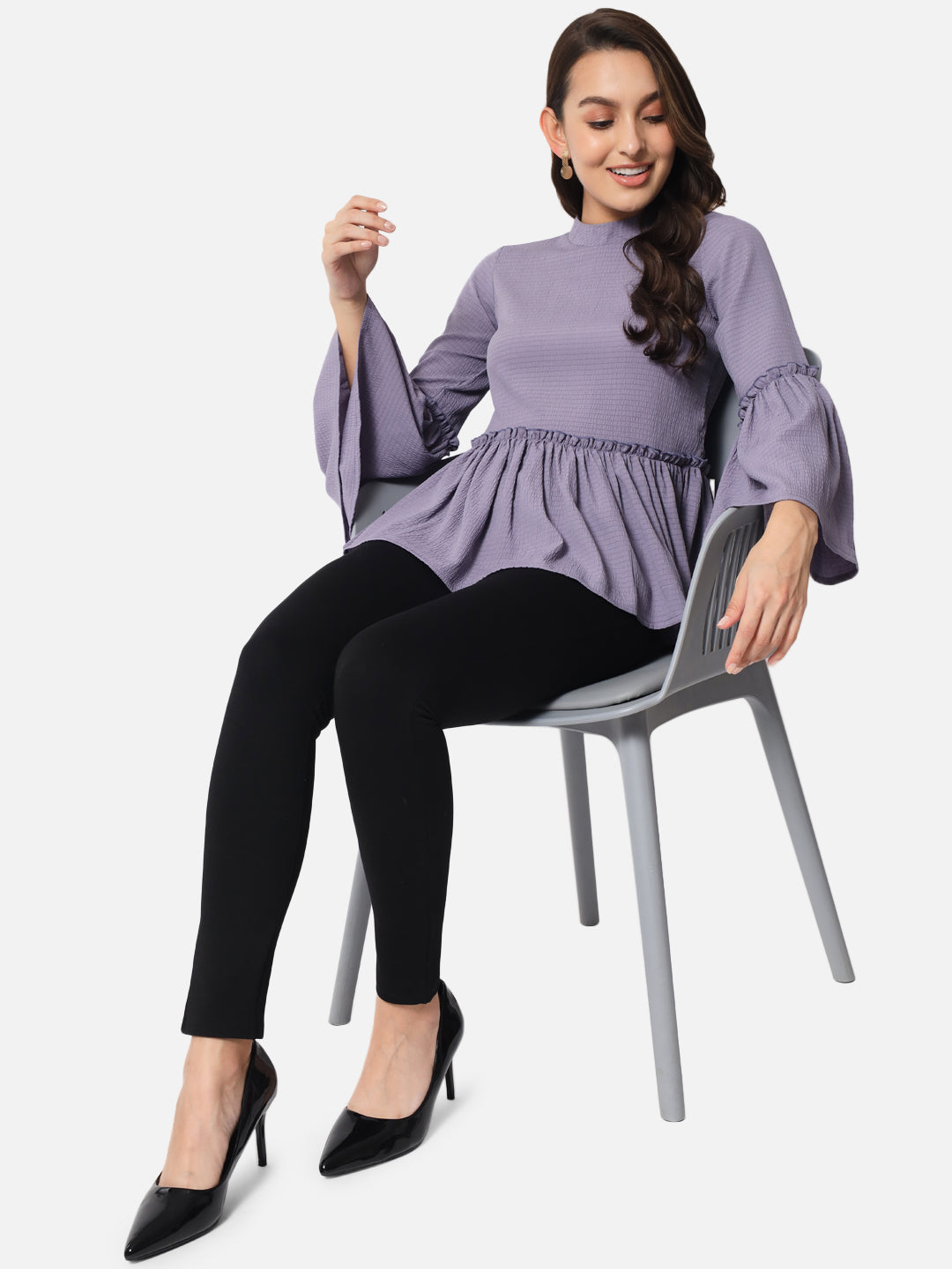 Purple Solid Mock Neck Top for Women