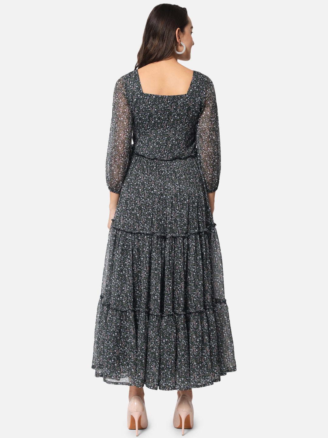 Floral Black Ankle Length Dress for Women