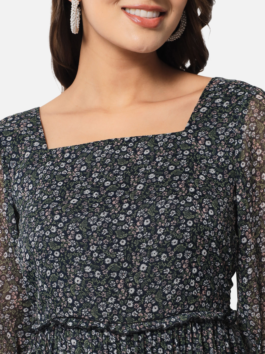 Floral Black Ankle Length Dress for Women