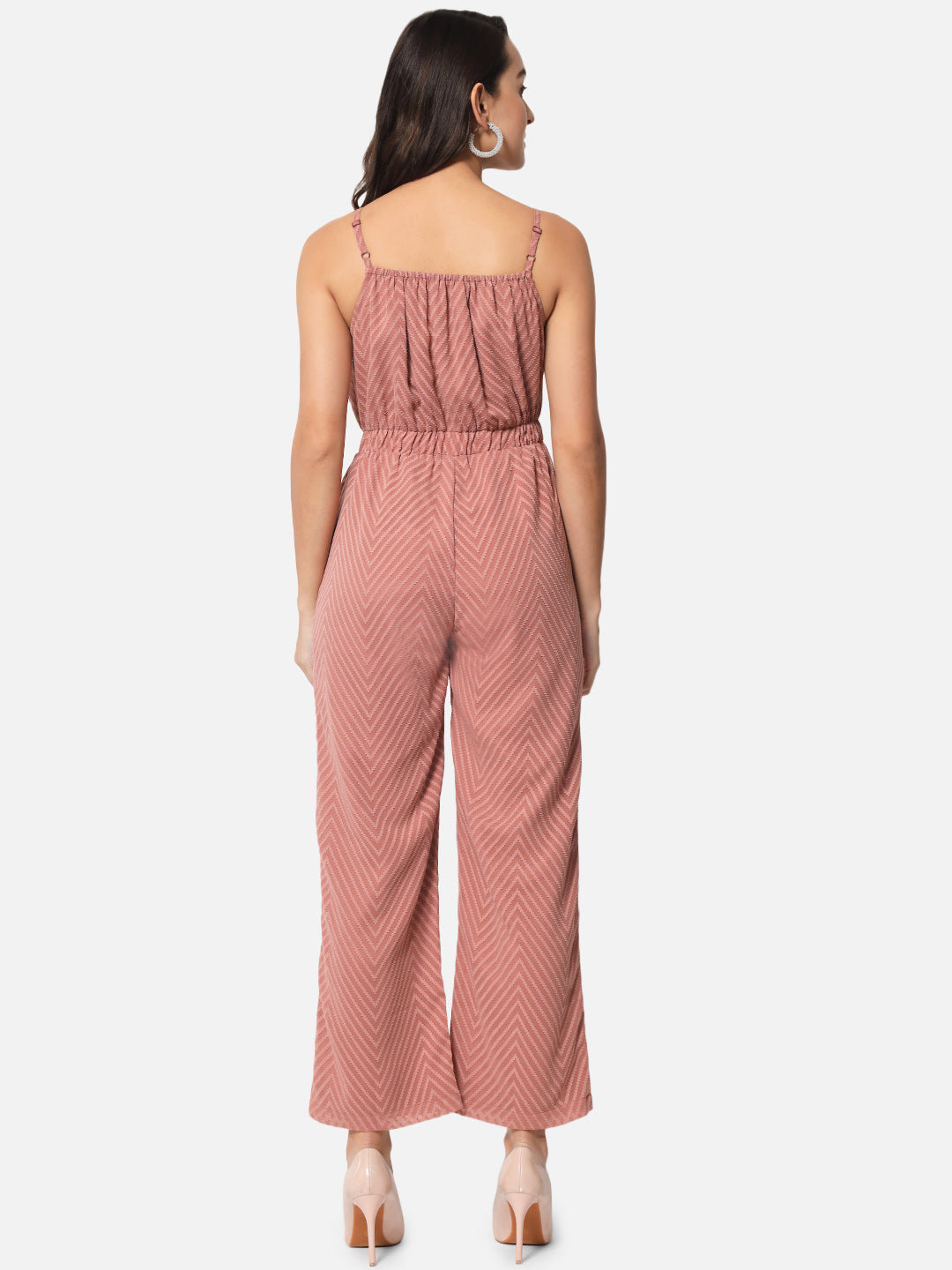 Zig-Zag Brown Sleeveless Jumpsuit for Women