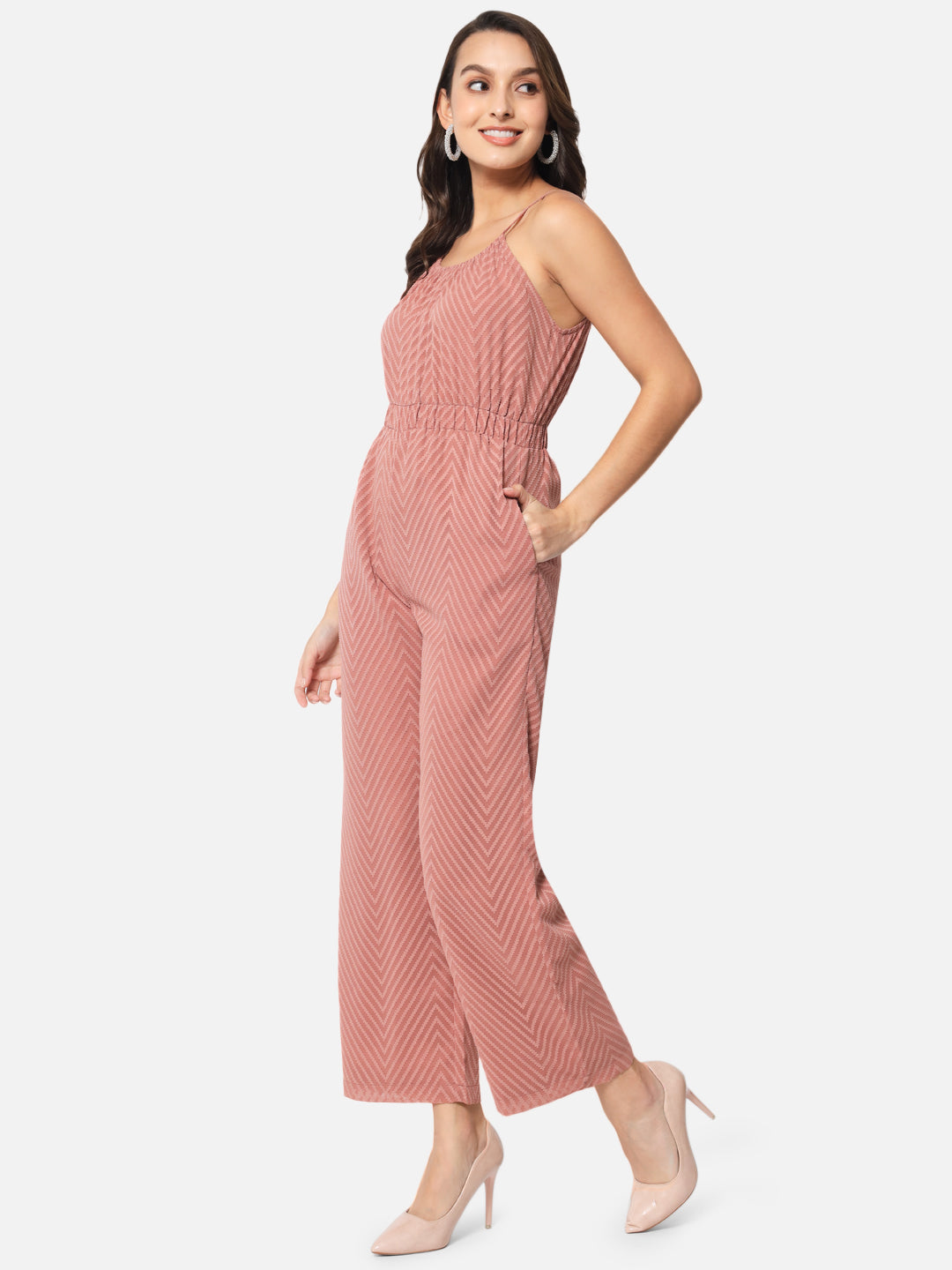 Zig-Zag Brown Sleeveless Jumpsuit for Women