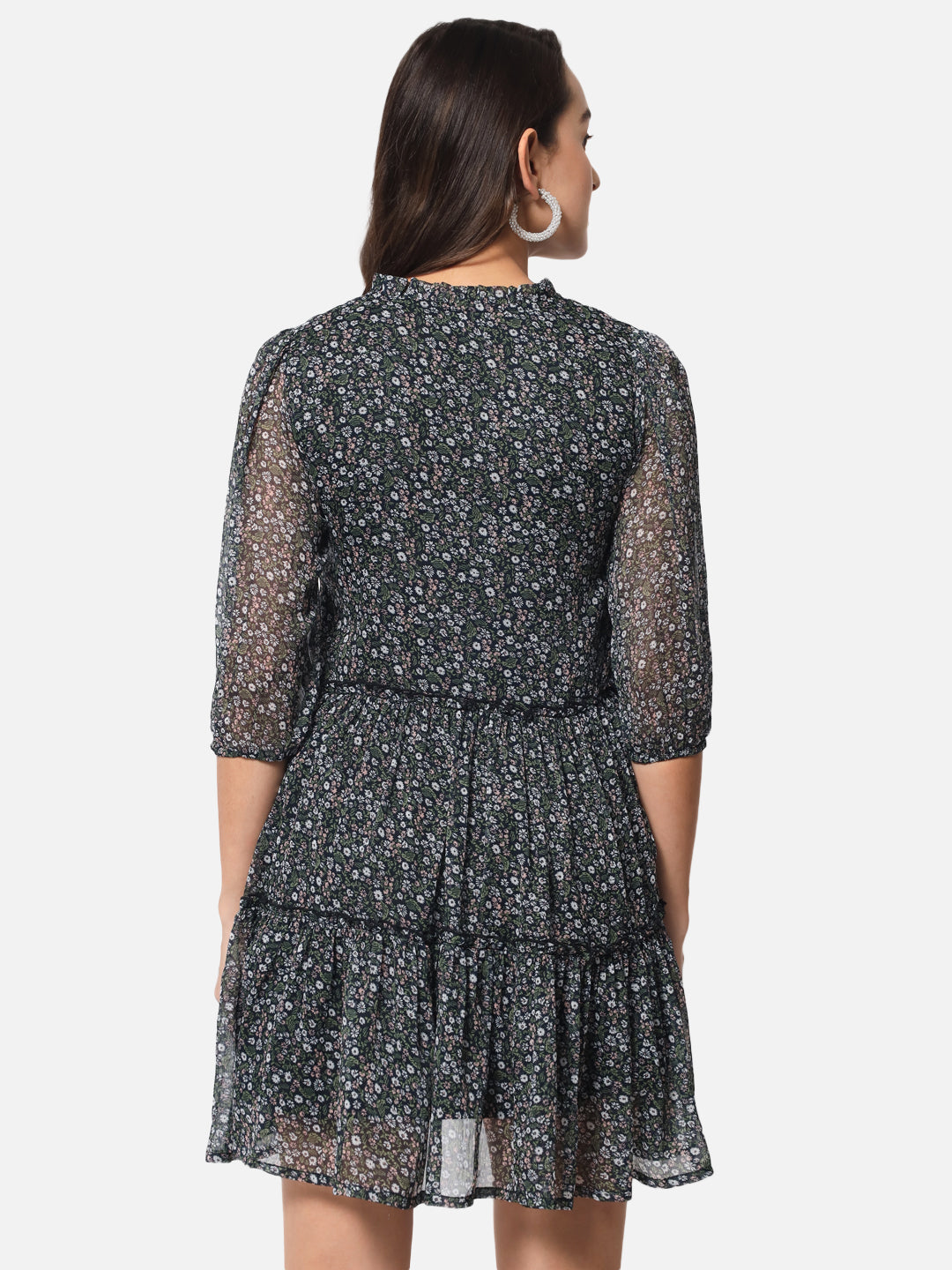 Floral Black Above knee Skater Dress for Women