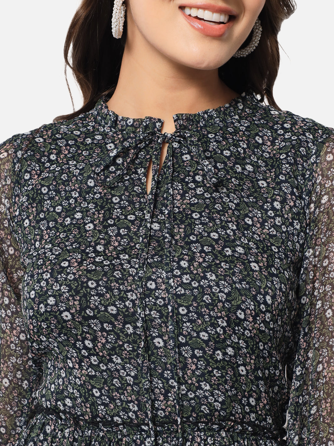 Floral Black Above knee Skater Dress for Women
