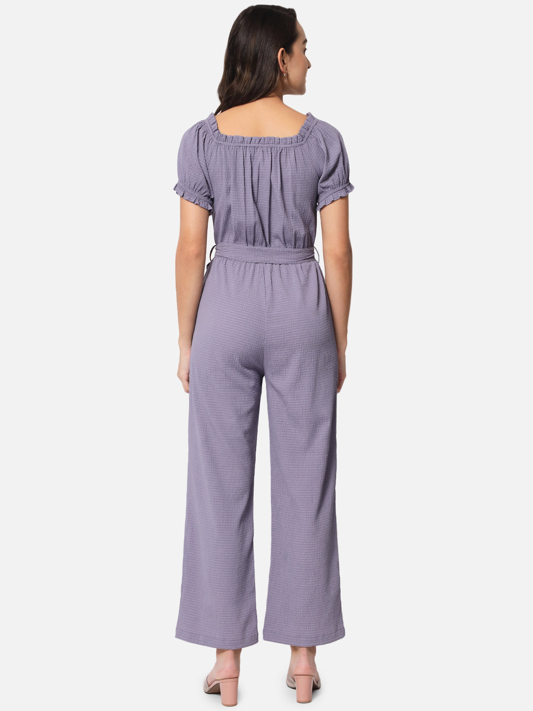 Solid Purple Half Sleeve Jumpsuit for Women