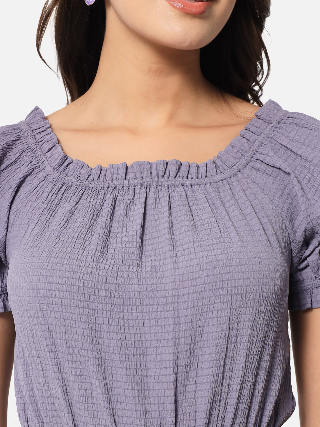 Solid Purple Half Sleeve Jumpsuit for Women