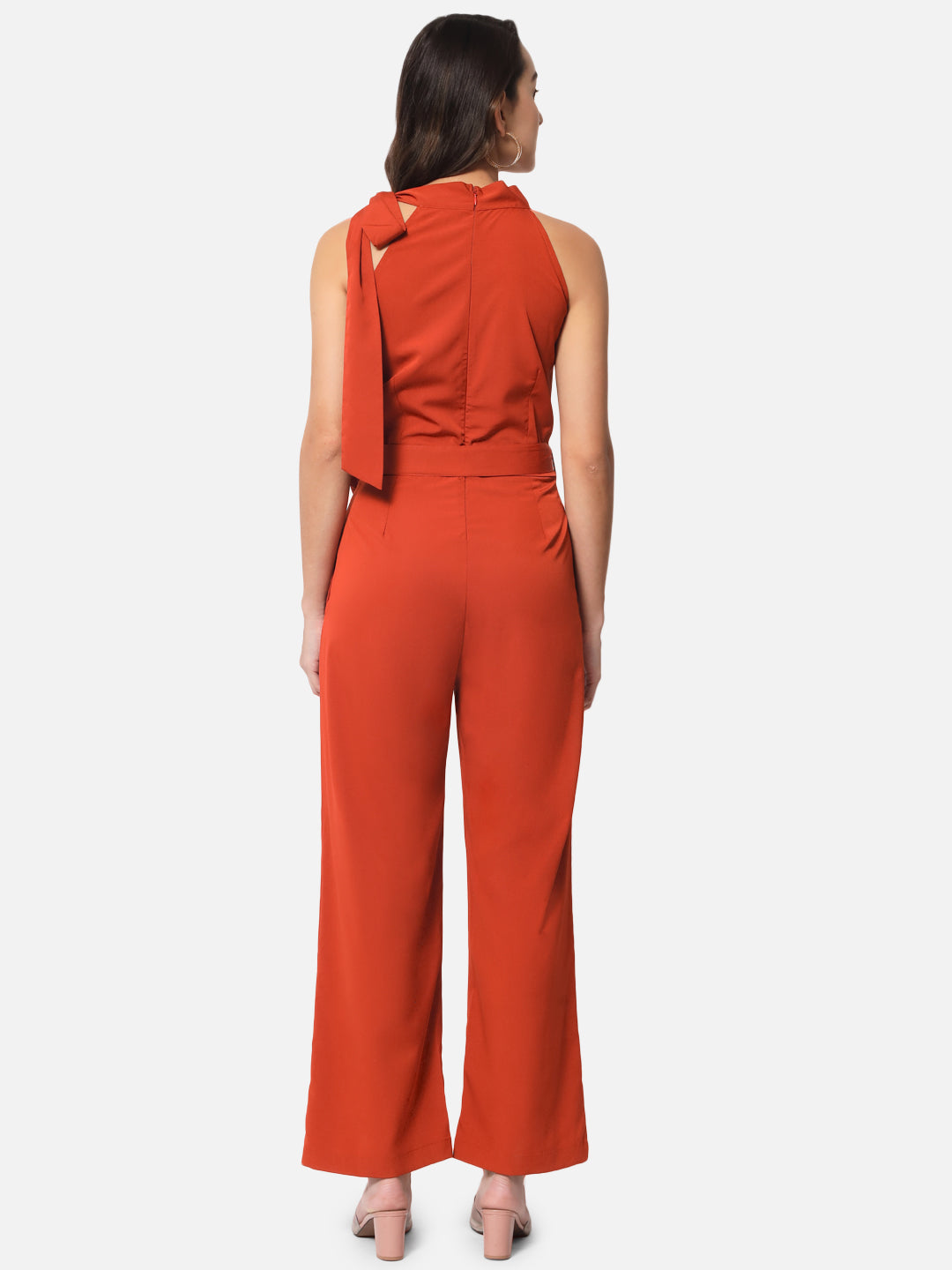 Solid Rust Sleeveless Jumpsuit for Women