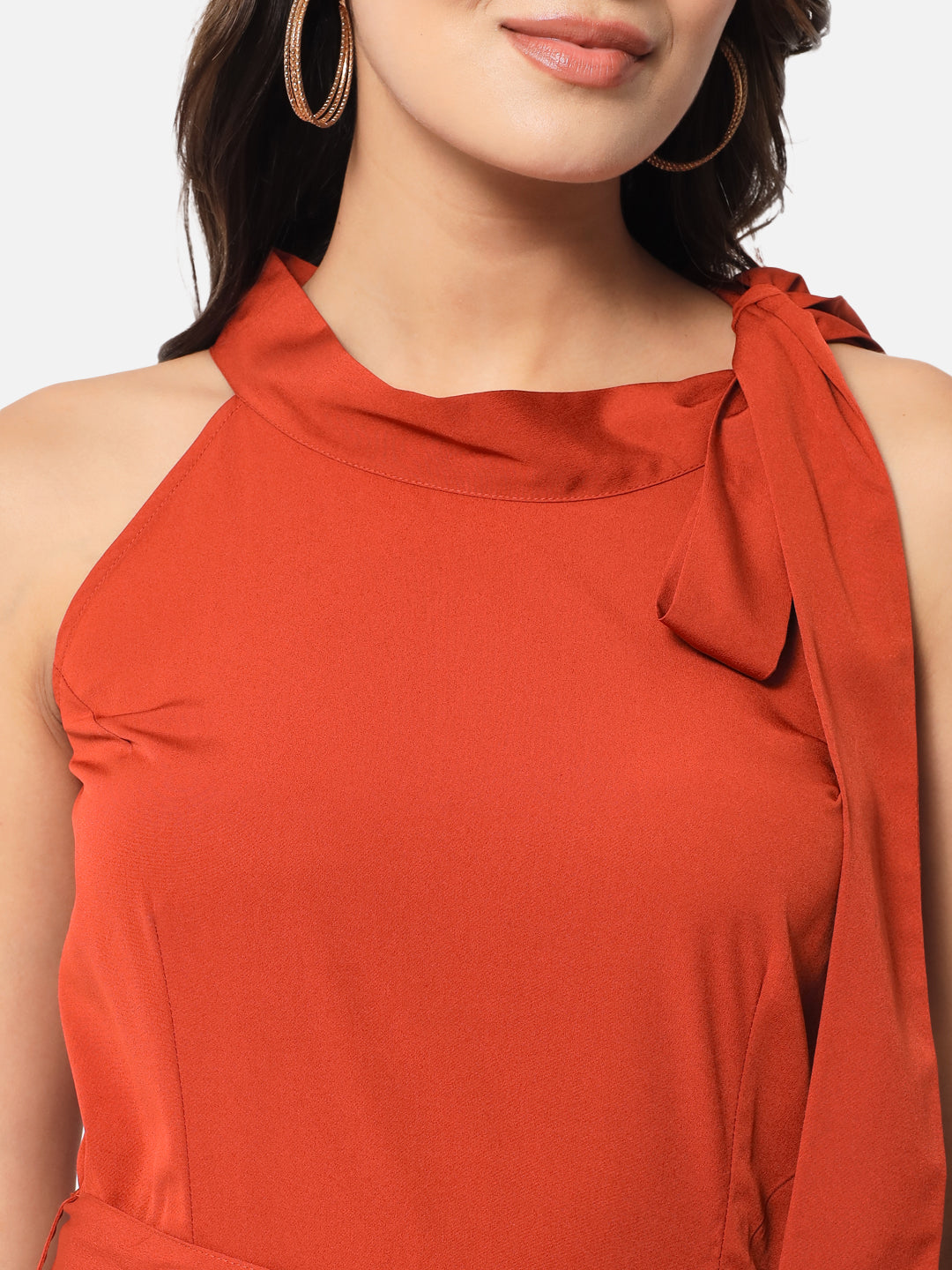 Solid Rust Sleeveless Jumpsuit for Women