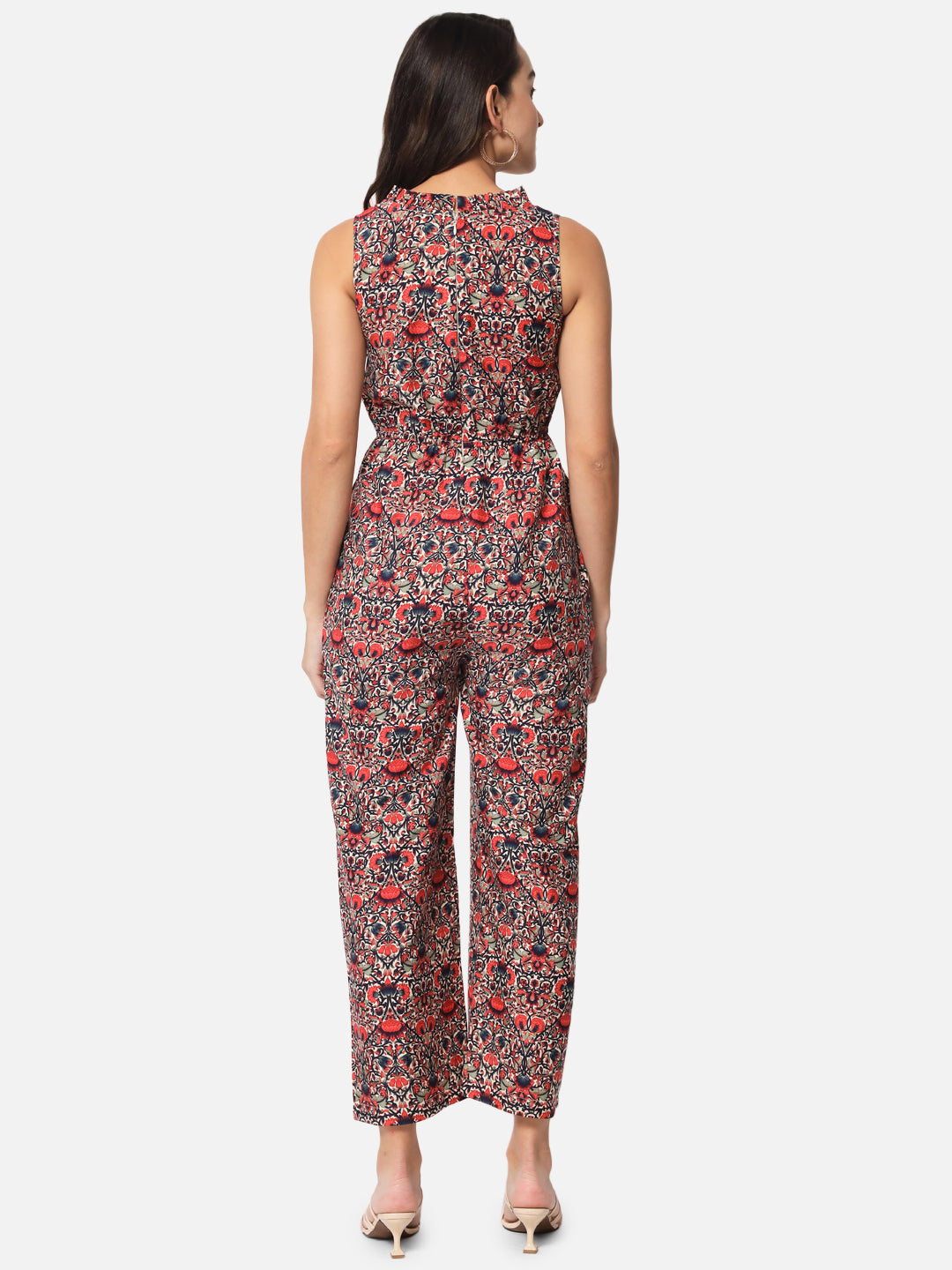 Floral Red Sleeveless Jumpsuit for Women