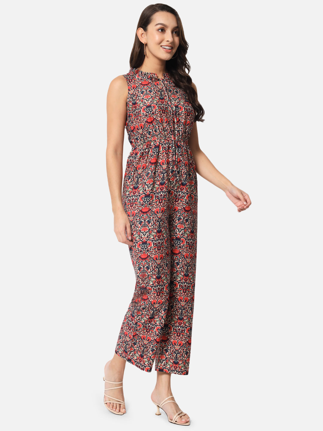 Floral Red Sleeveless Jumpsuit for Women