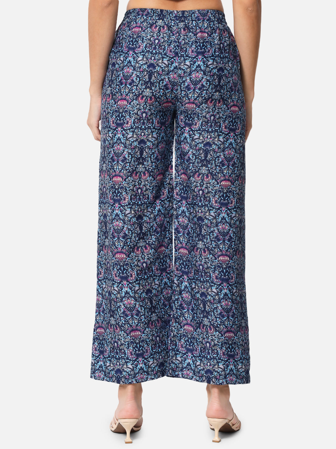 Blue Floral Regular Fit Straight Palazzo for Women