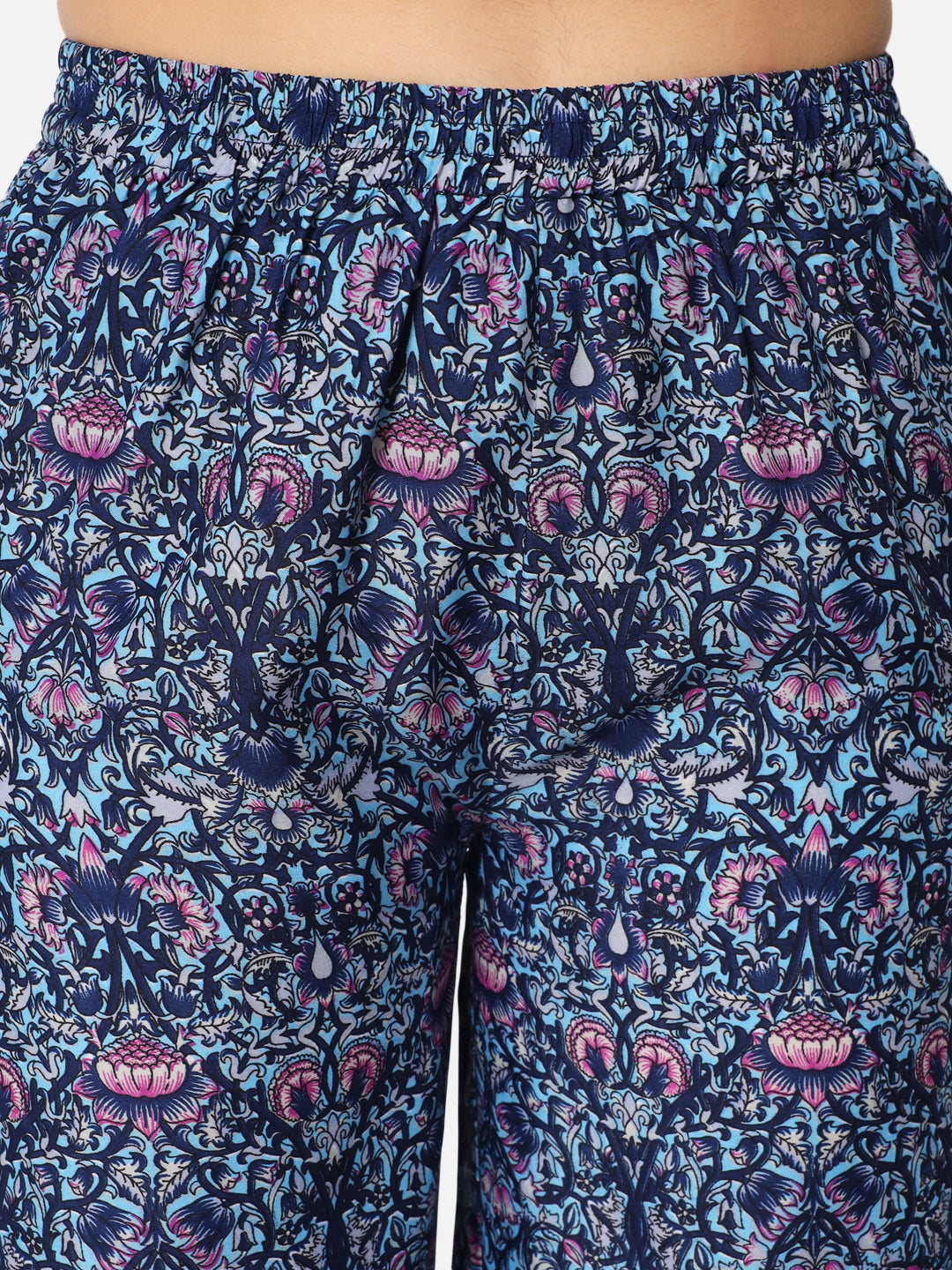 Blue Floral Regular Fit Straight Palazzo for Women