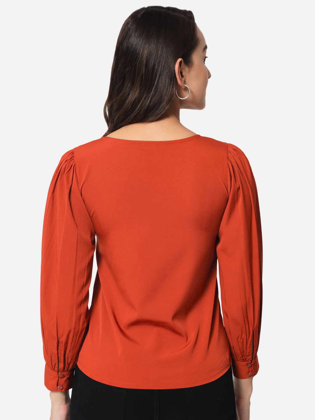 Solid Rust V-Neck Top for Women
