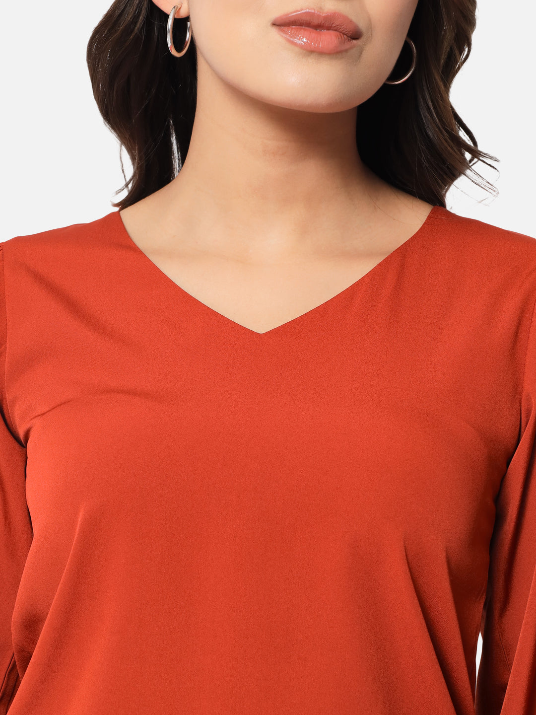 Solid Rust V-Neck Top for Women