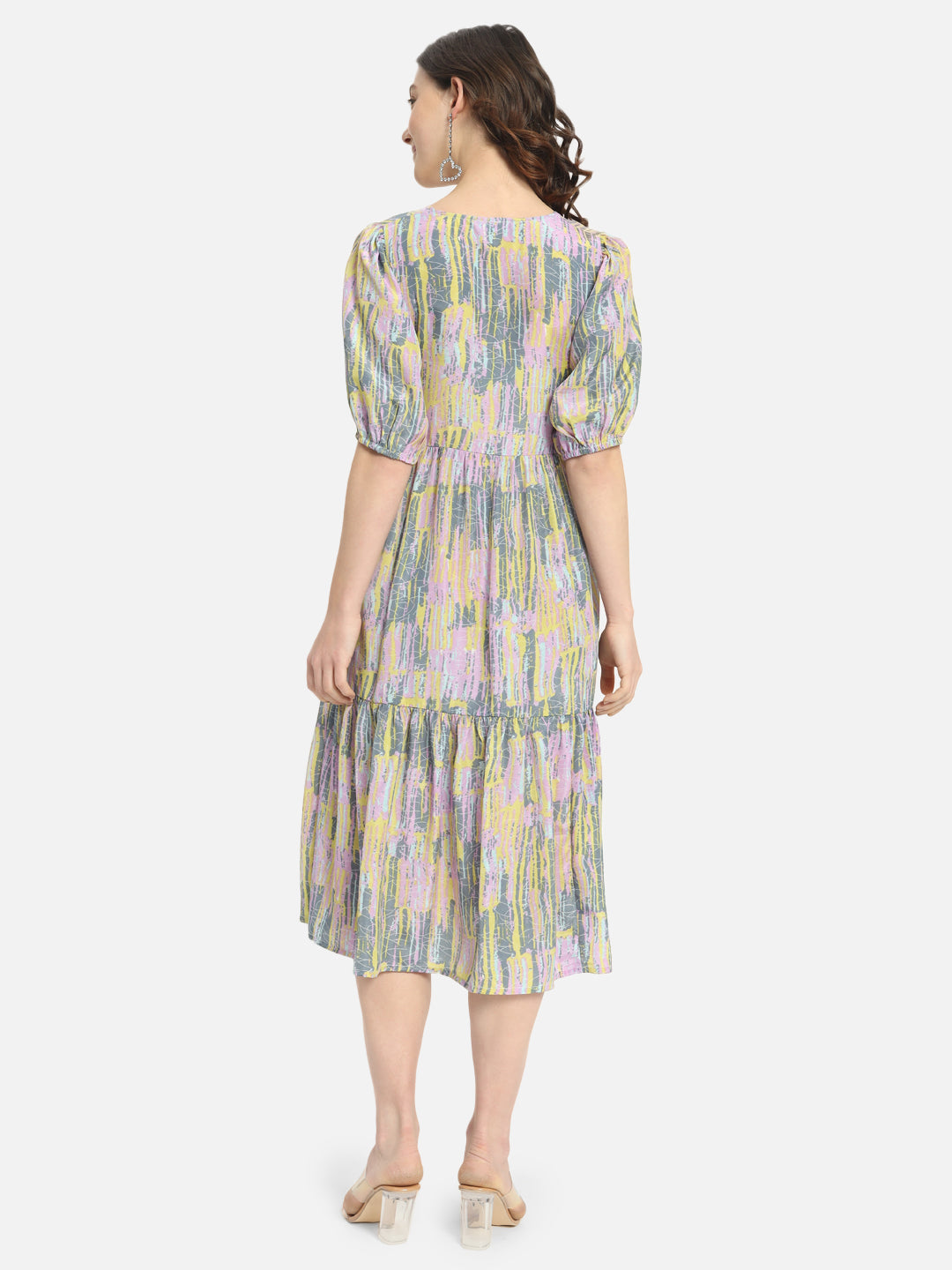Multicolor Printed V-Neck Dress for Women