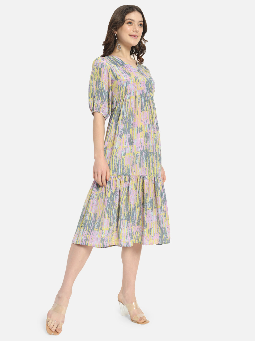 Multicolor Printed V-Neck Dress for Women
