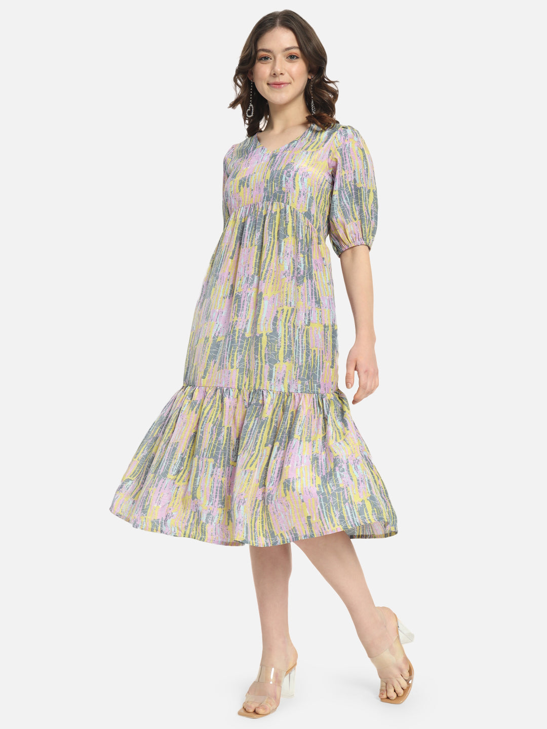 Multicolor Printed V-Neck Dress for Women
