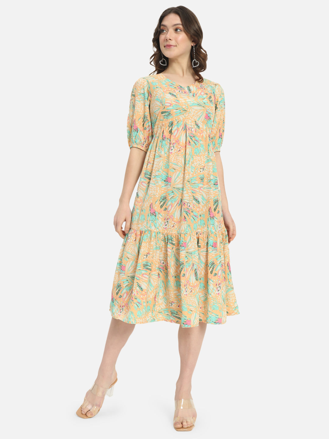 Multicolor Printed V-Neck Dress for Women