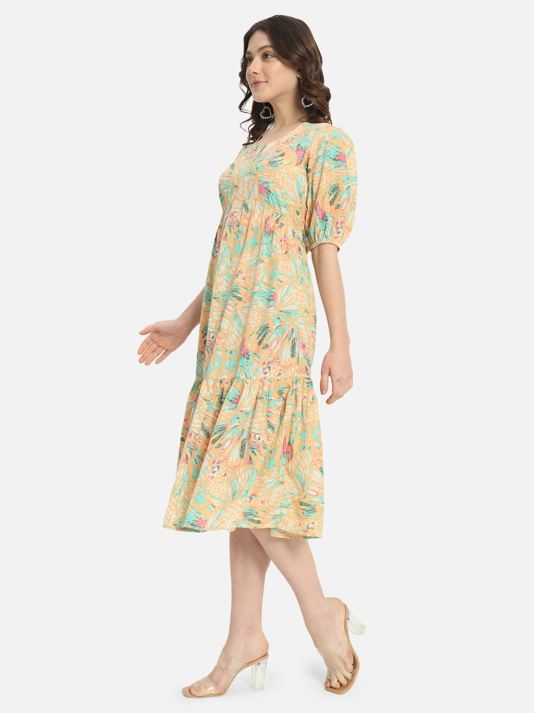Multicolor Printed V-Neck Dress for Women