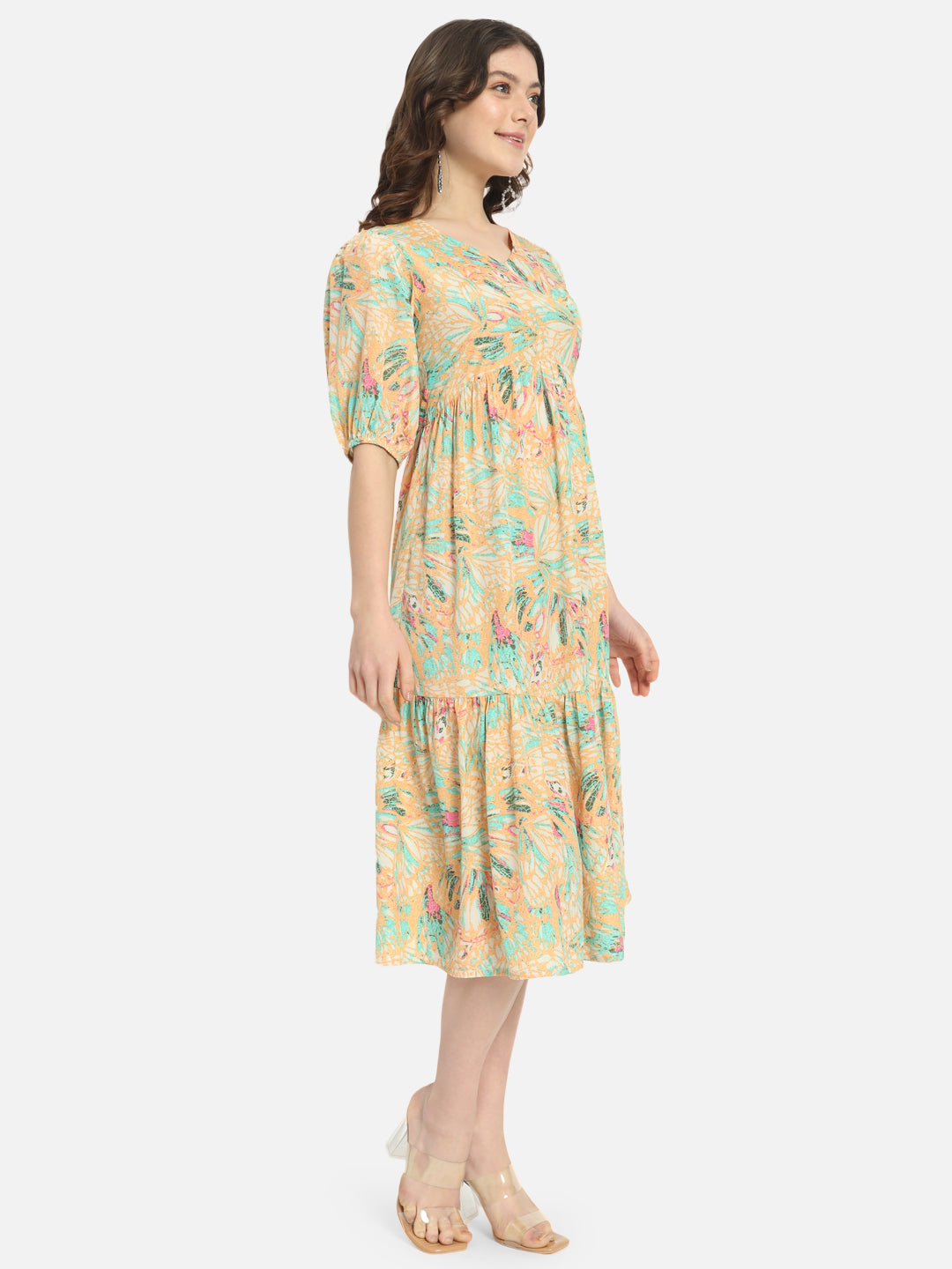 Multicolor Printed V-Neck Dress for Women