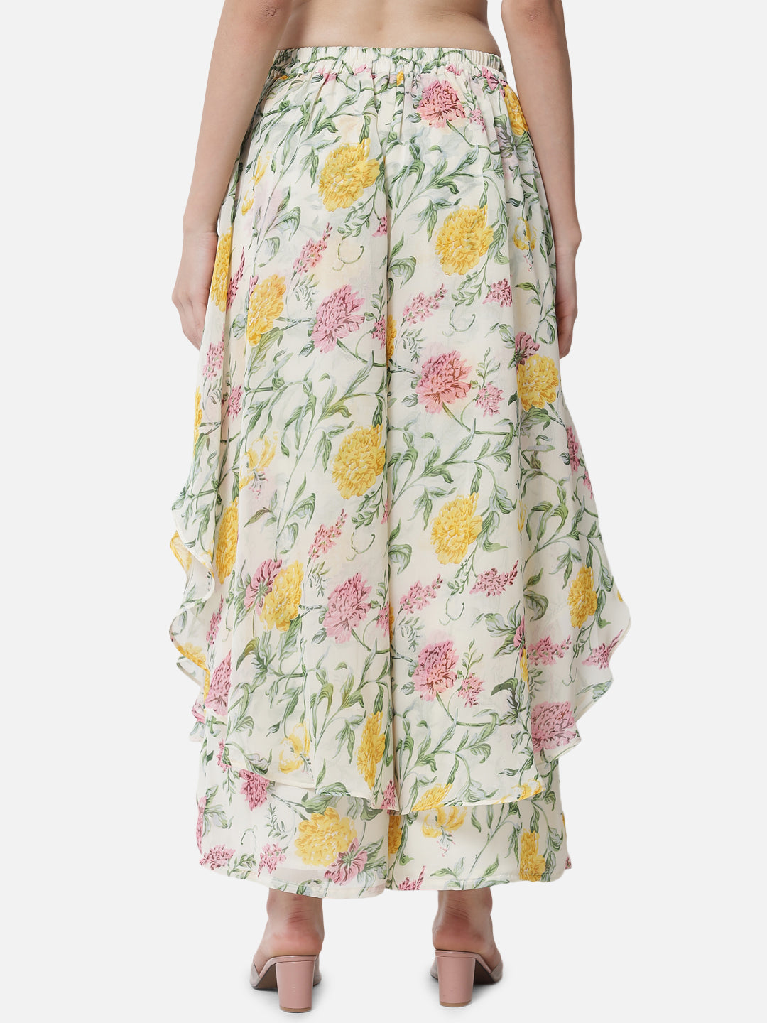 Floral Loose Fit Poly Georgette Flare Palazzo for Women