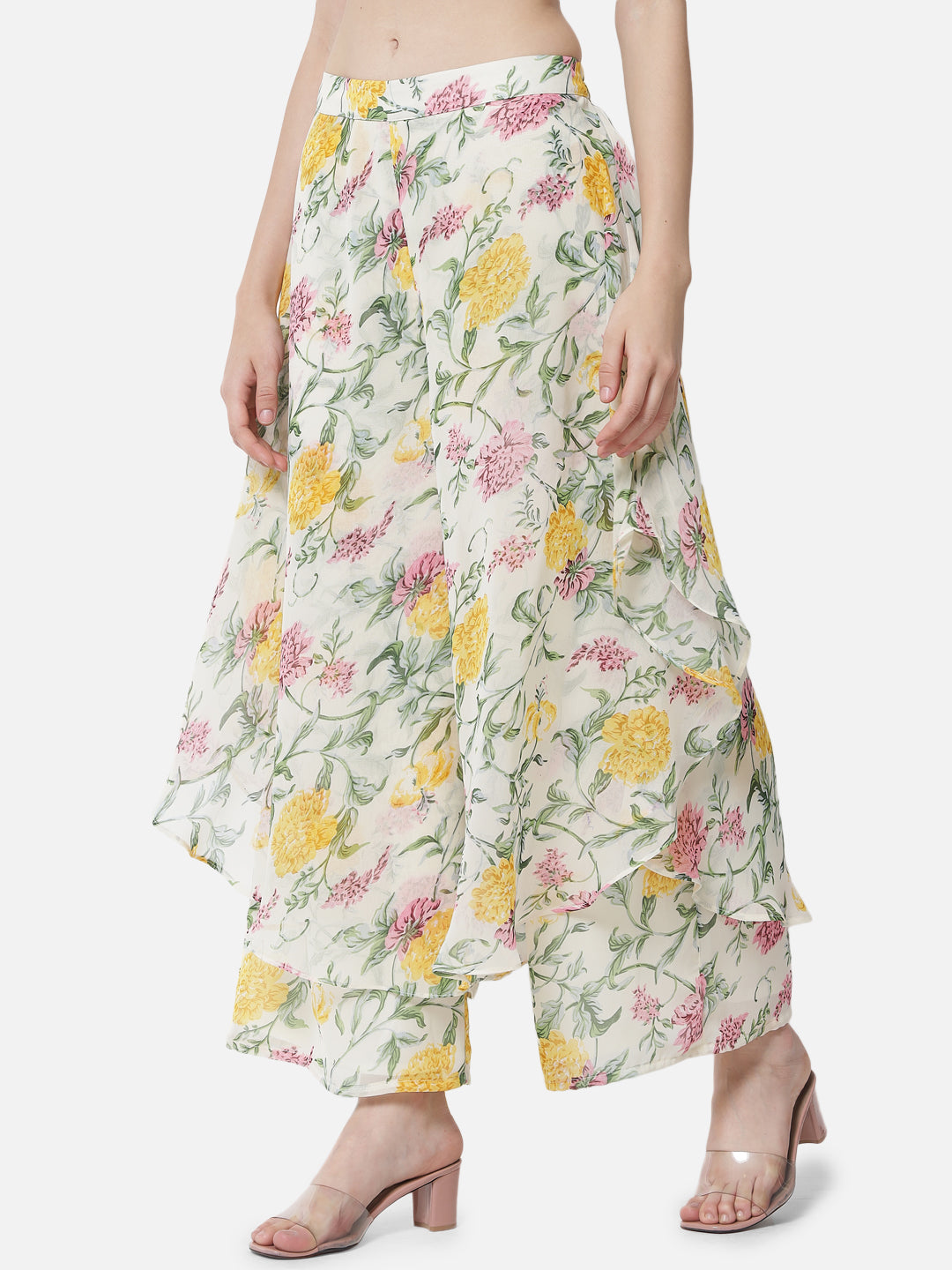 Floral Loose Fit Poly Georgette Flare Palazzo for Women