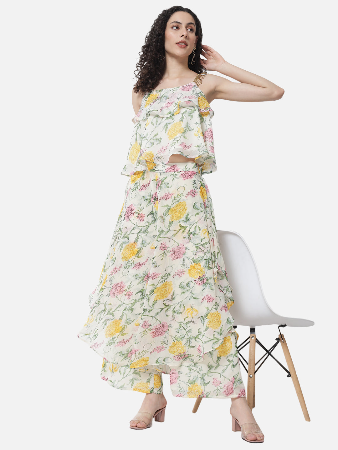 Floral Loose Fit Poly Georgette Flare Palazzo for Women