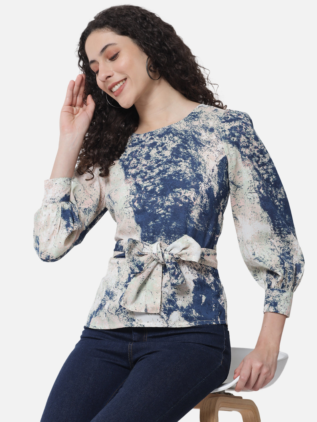 Multicolor Tie-Dye Round Neck Top for Women