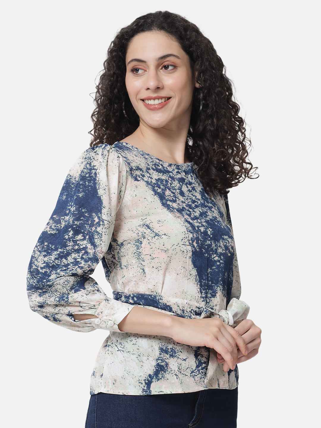Multicolor Tie-Dye Round Neck Top for Women