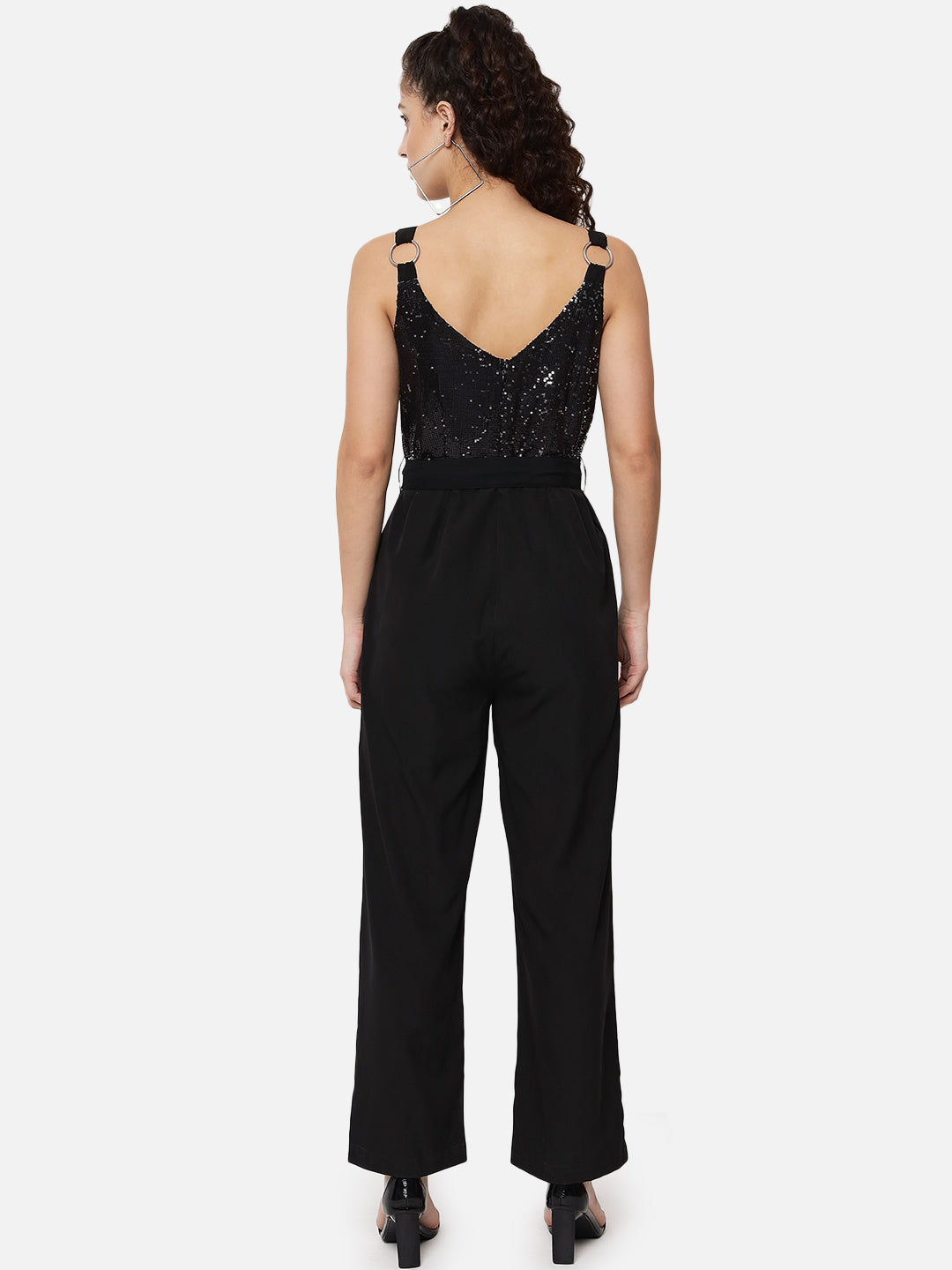 Black Embellished Sleeveless Jumpsuit for Women