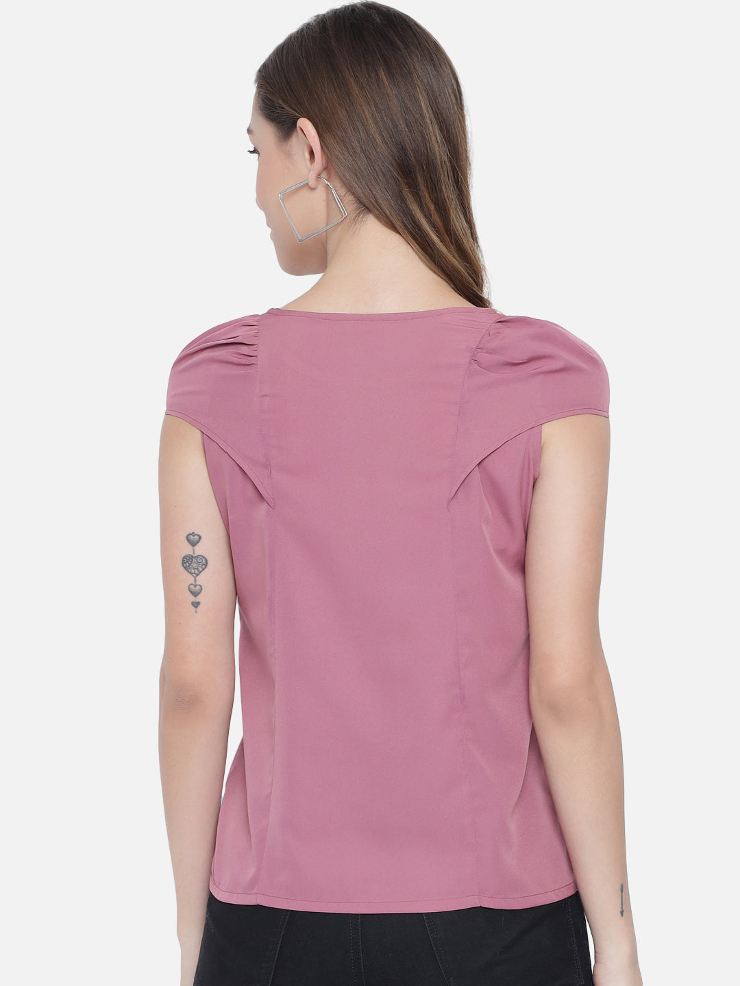 Solid Pink Round Neck Top for Women
