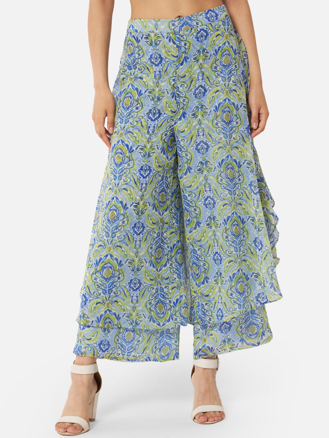 Floral Loose Fit Poly Georgette Flare Palazzo for Women