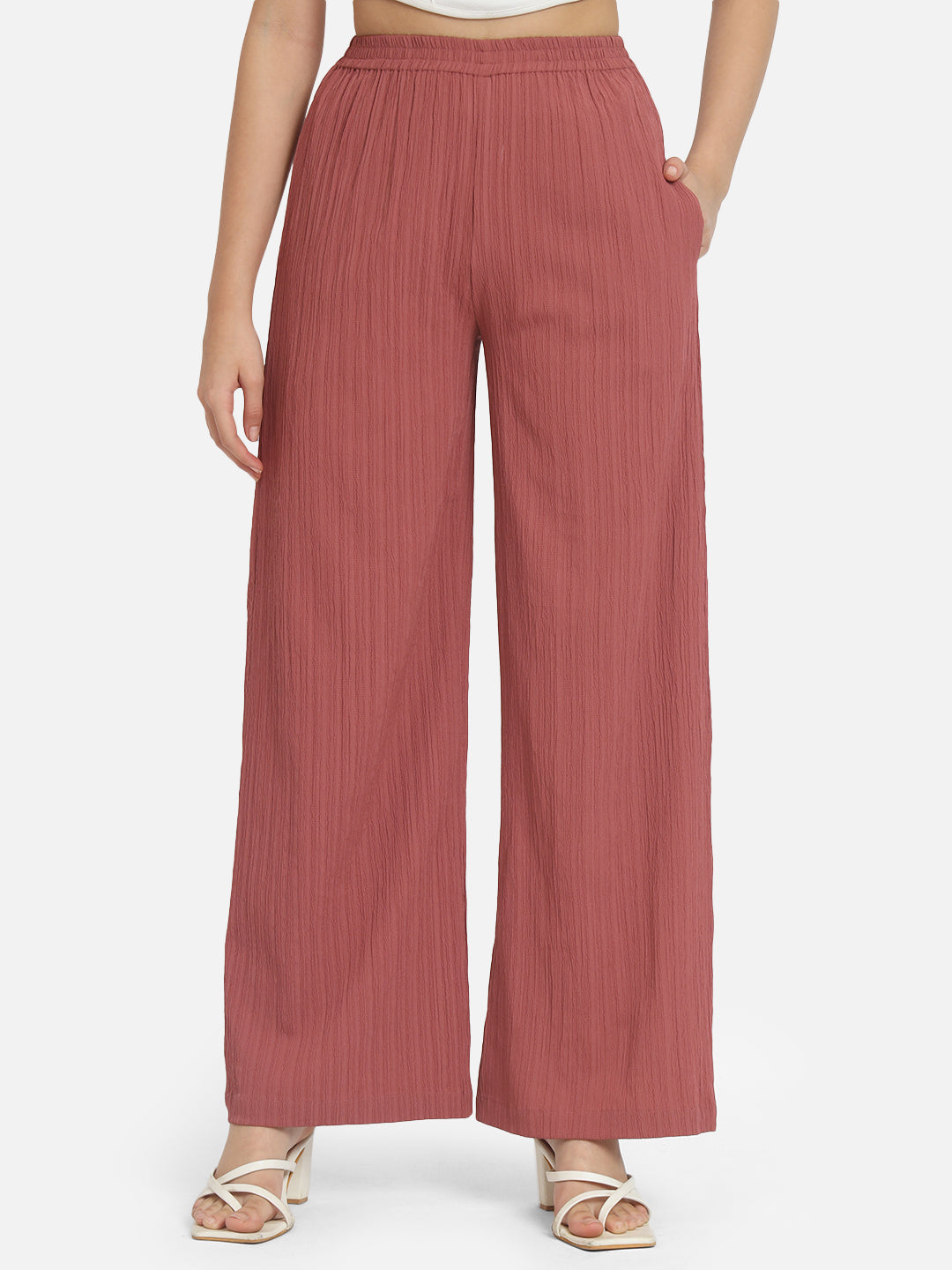 Pink Solid Regular Fit Straight Palazzo for Women