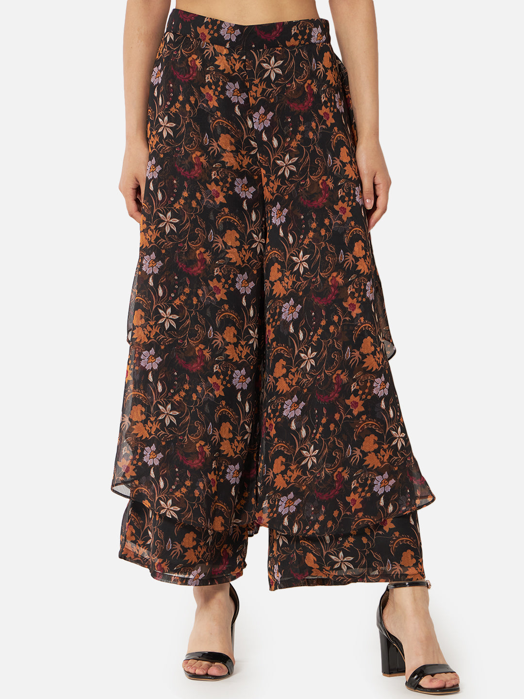 Floral Loose Fit Poly Georgette Flare Palazzo for Women