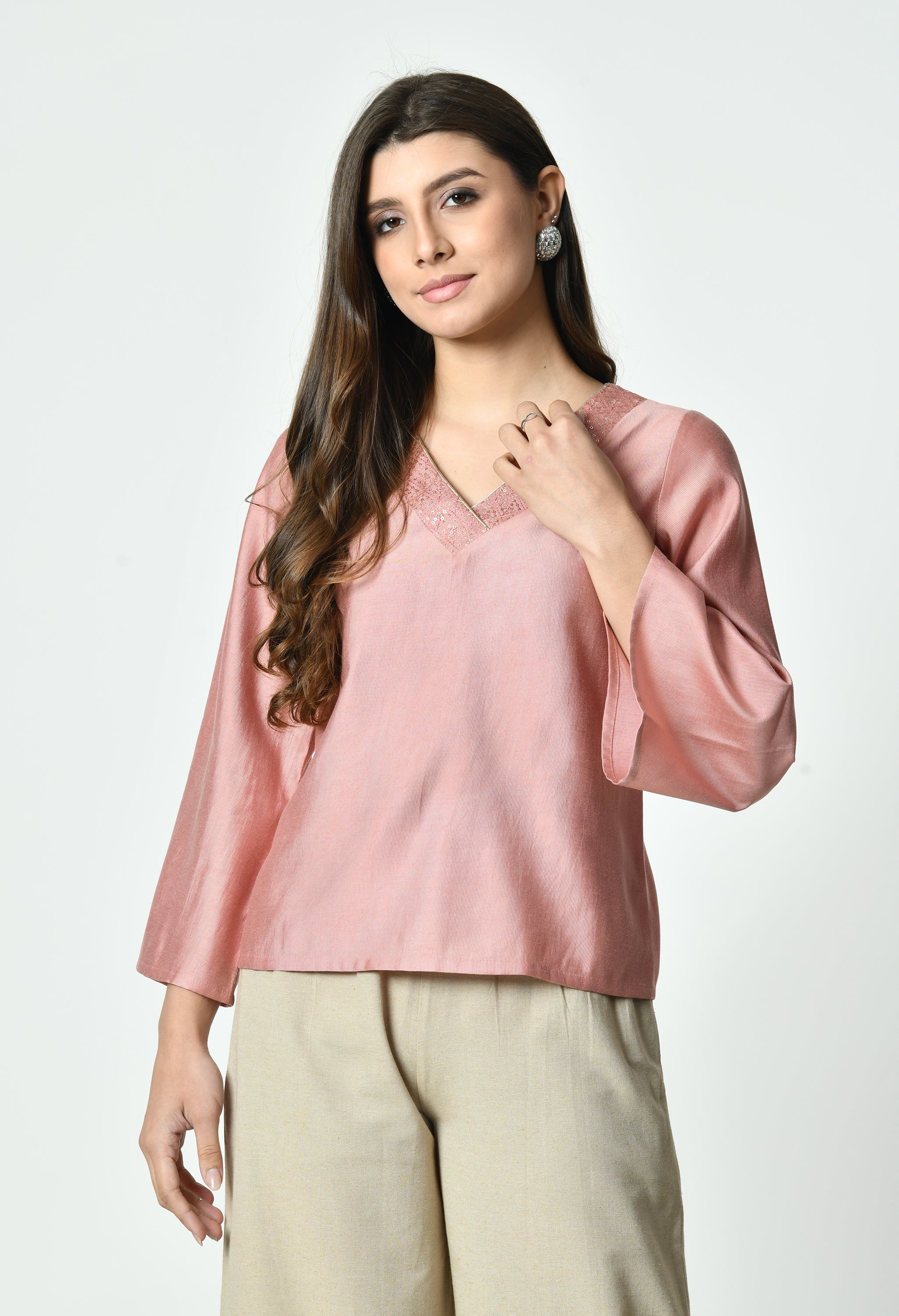 Solid V-Neck Top for Women
