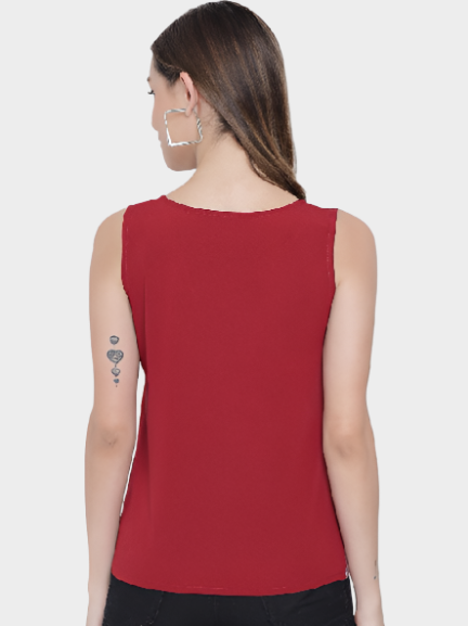 Pink & Red Colorblock Sleeveless Round Neck Top for Women