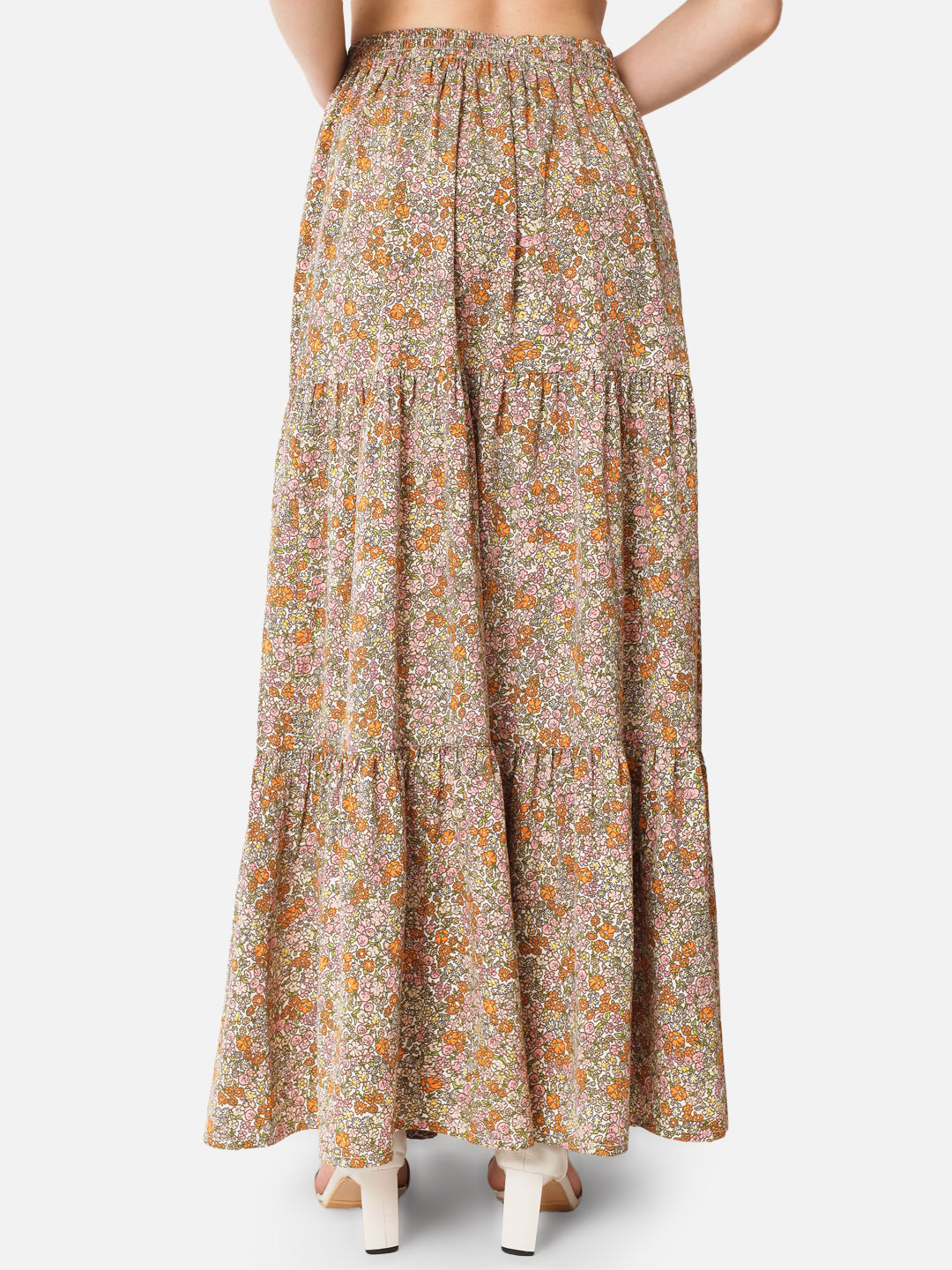 Floral Beige Ankle Length Skirt for Women