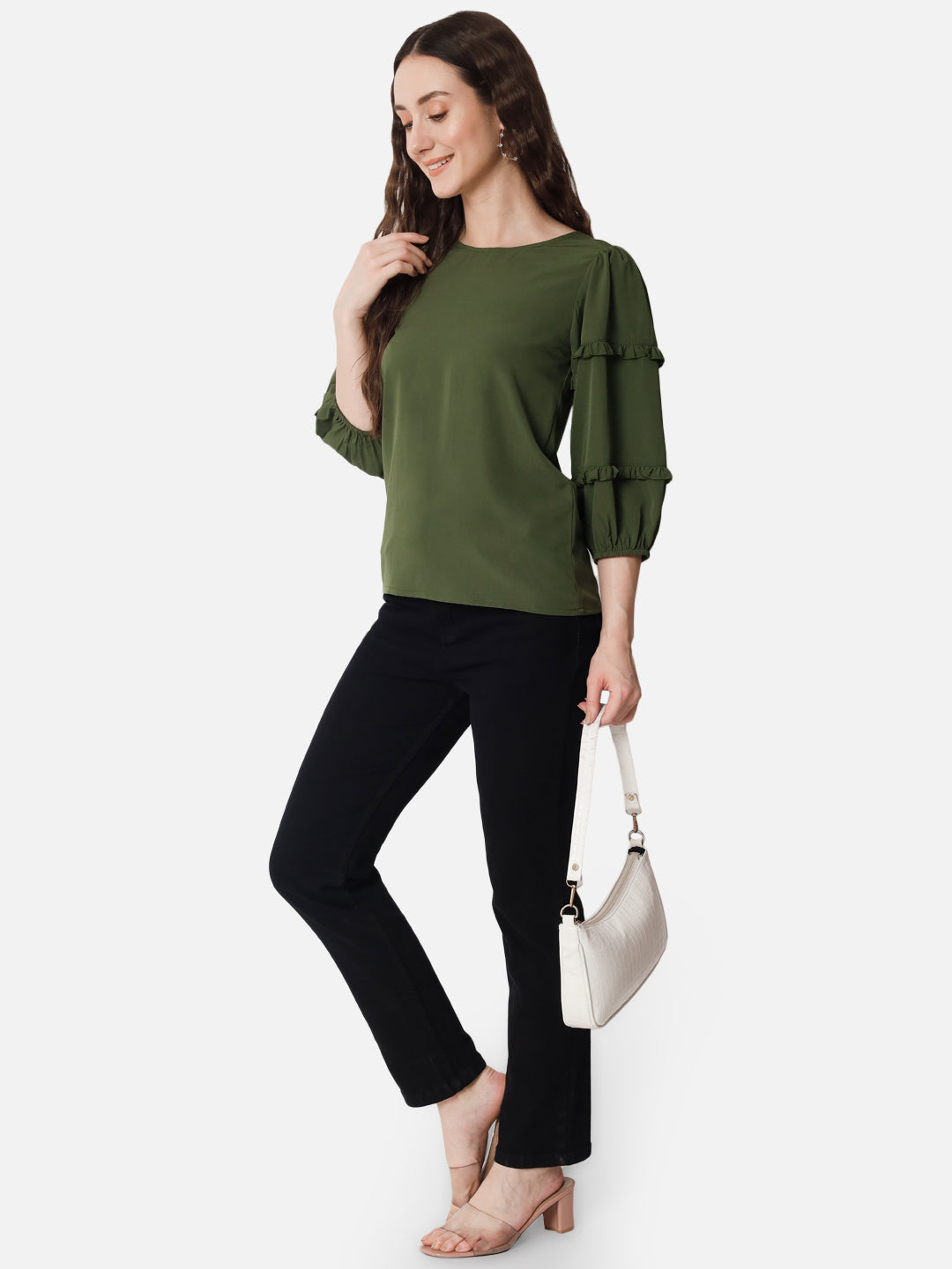 Solid Round Neck Top for Women