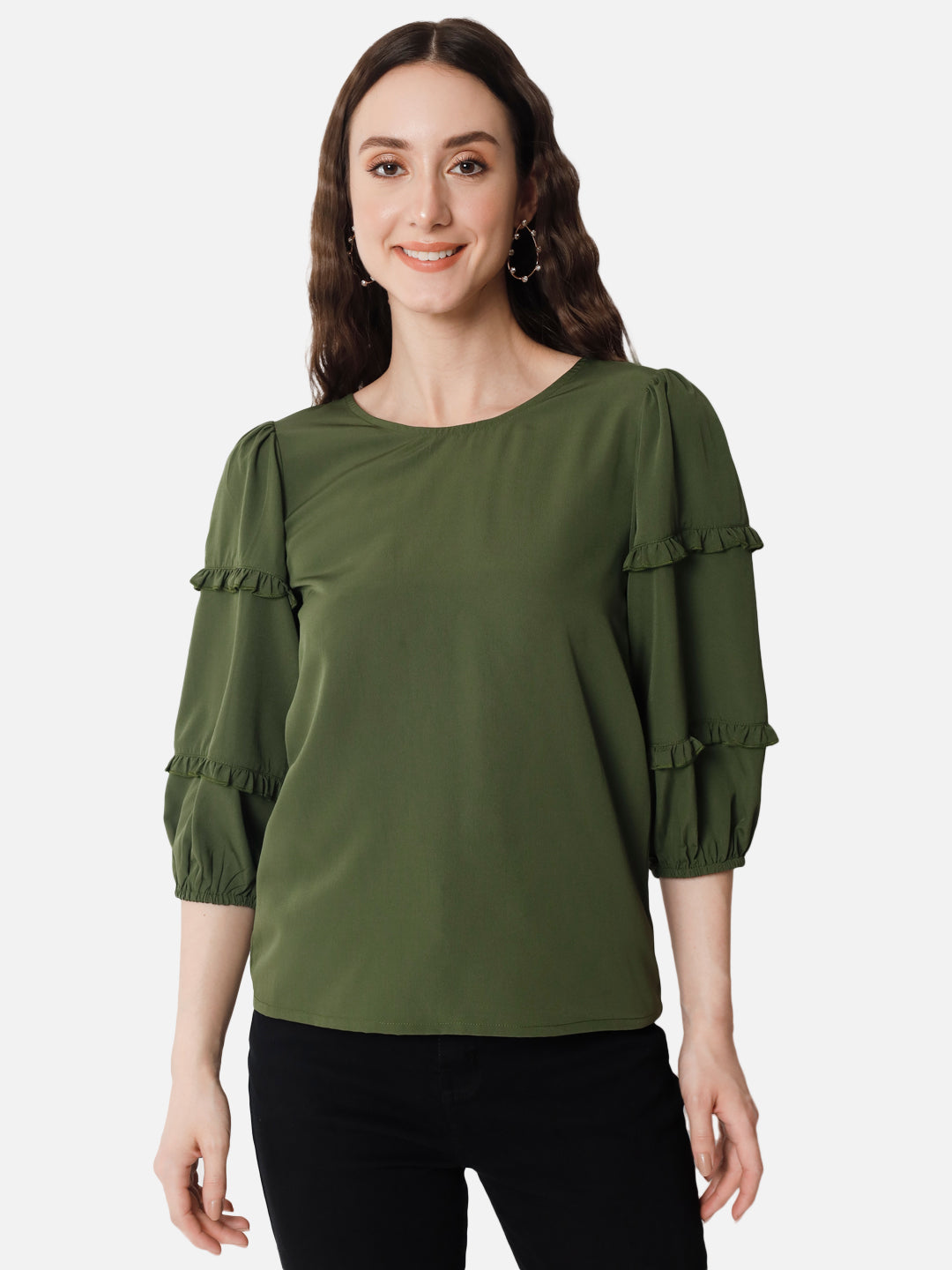 Solid Round Neck Top for Women