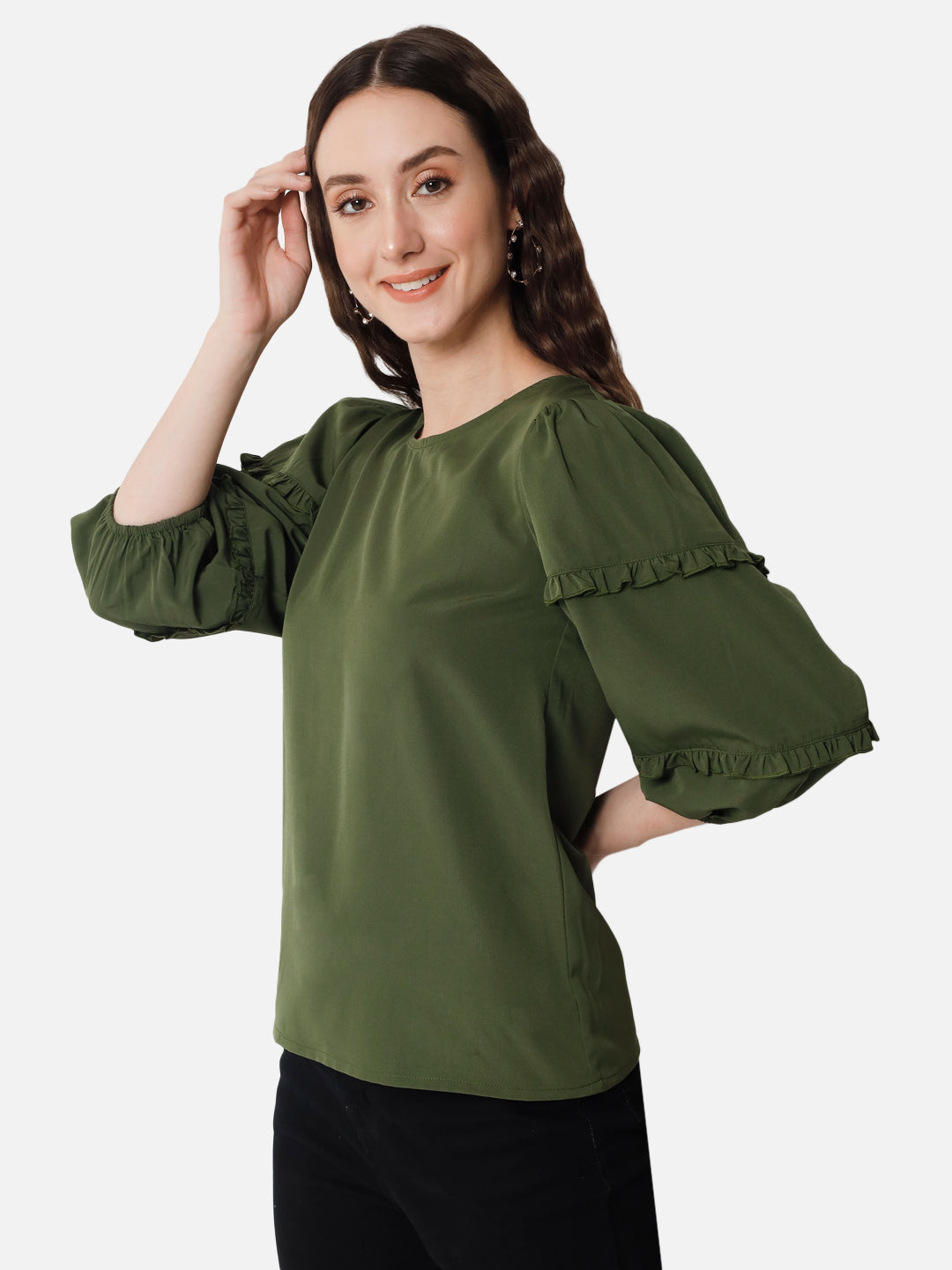 Solid Round Neck Top for Women