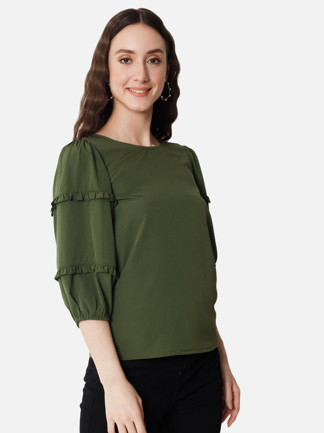 Solid Round Neck Top for Women