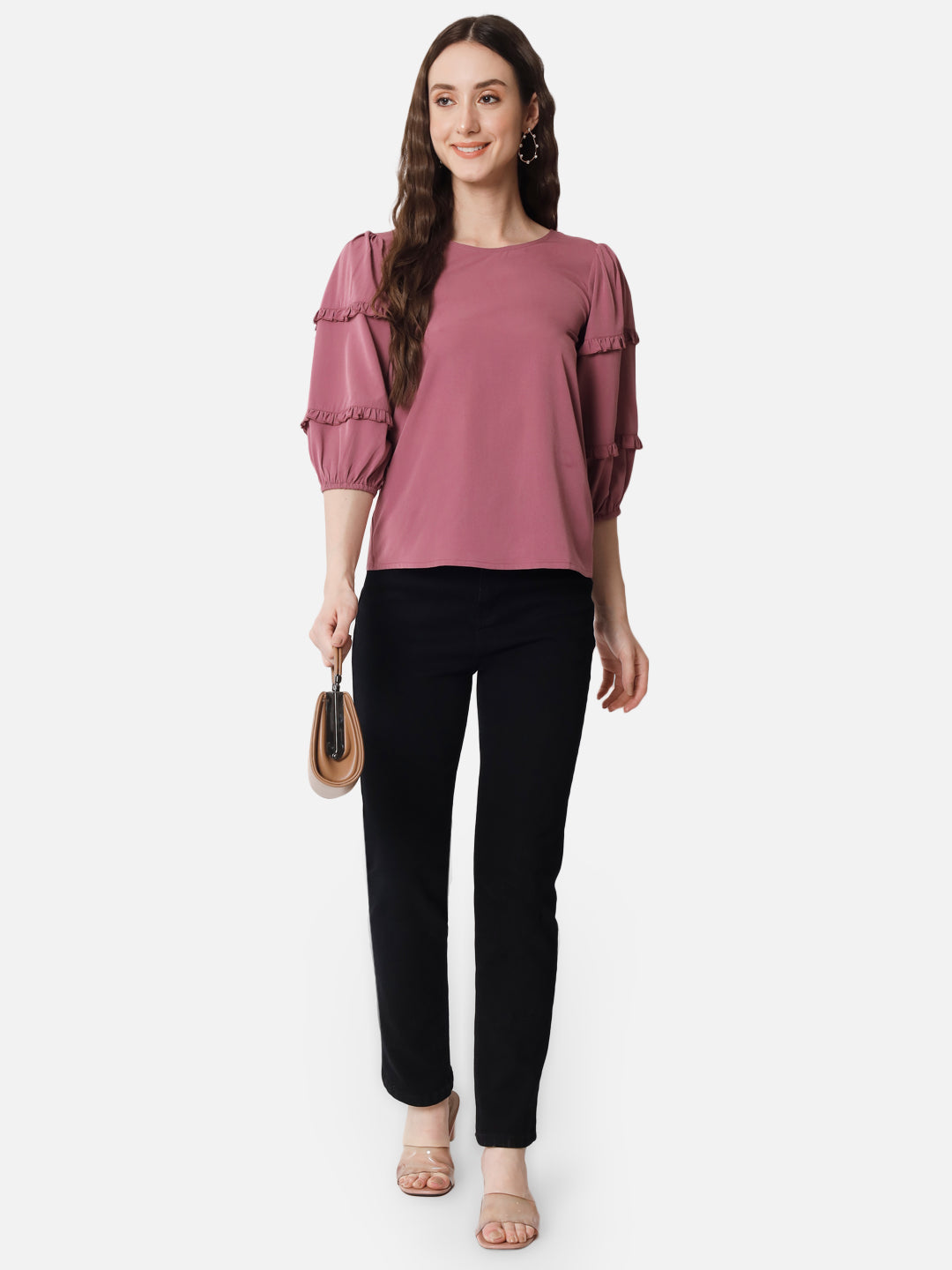 Solid Round Neck Top for Women