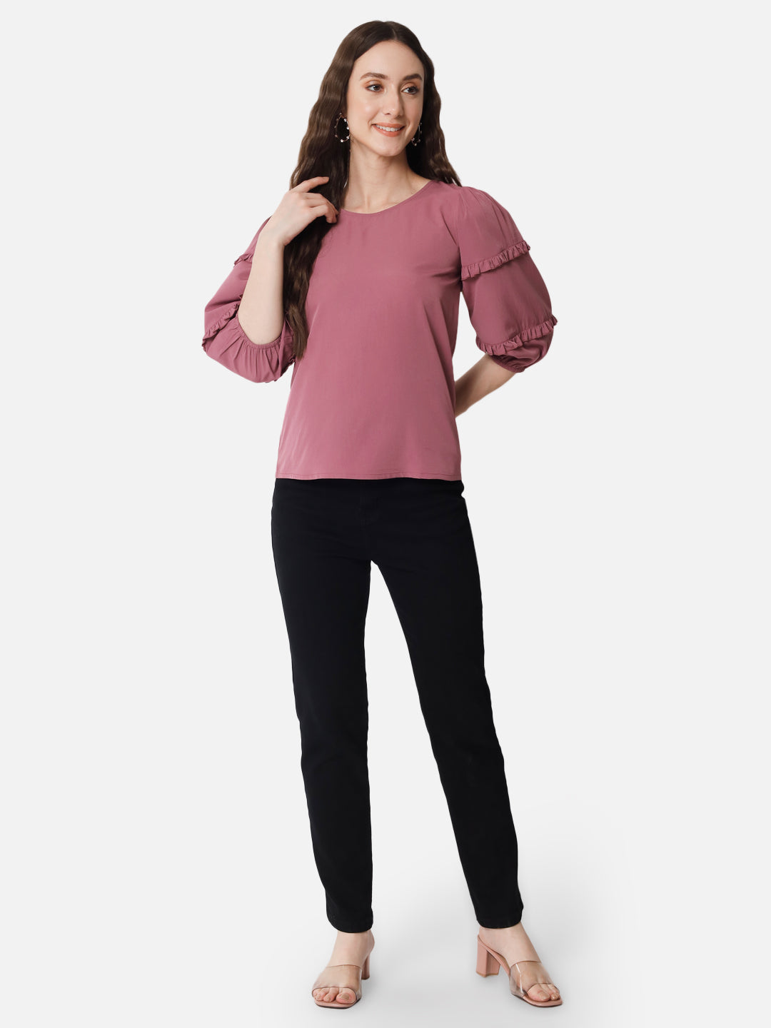Solid Round Neck Top for Women