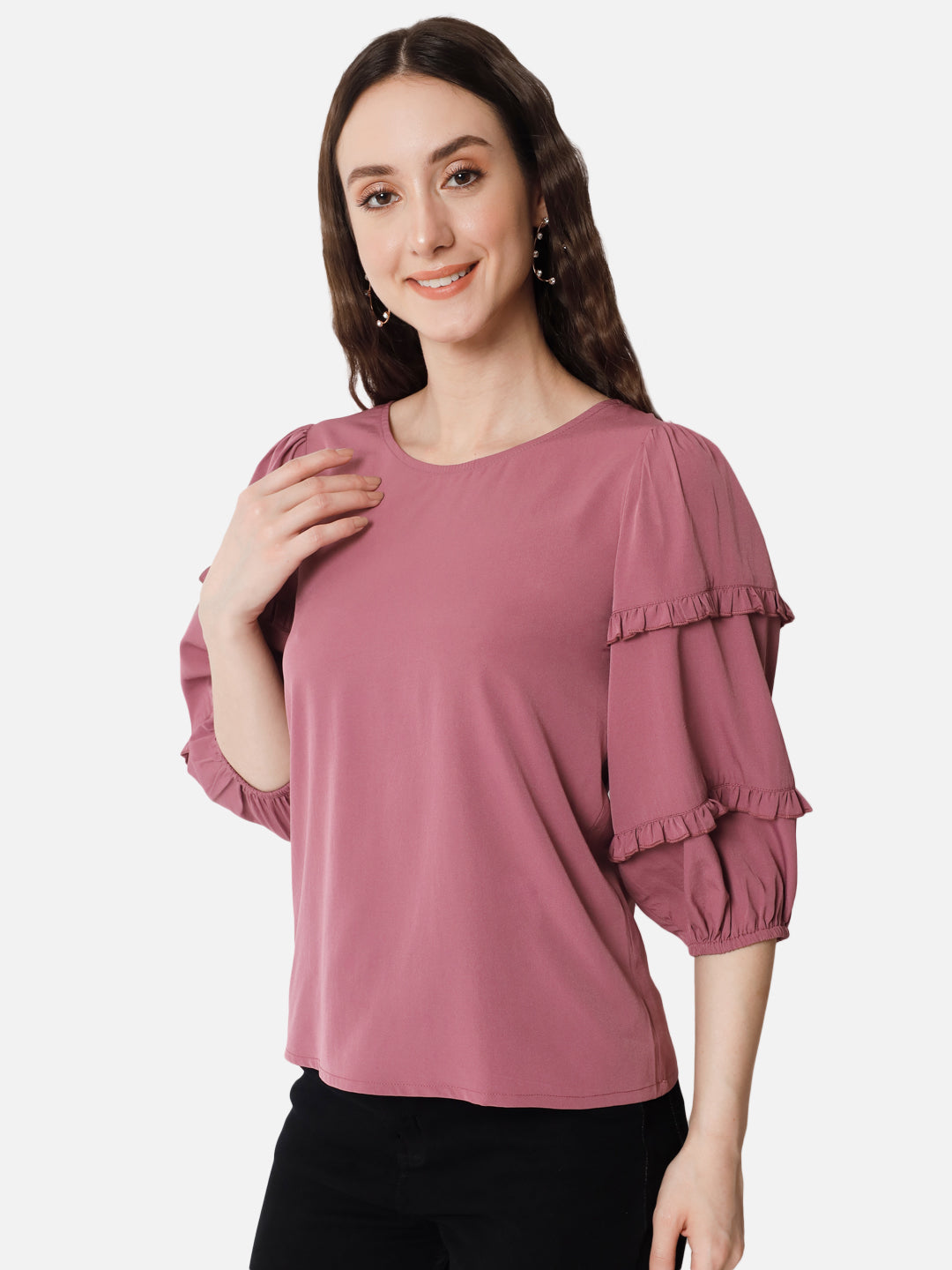 Solid Round Neck Top for Women