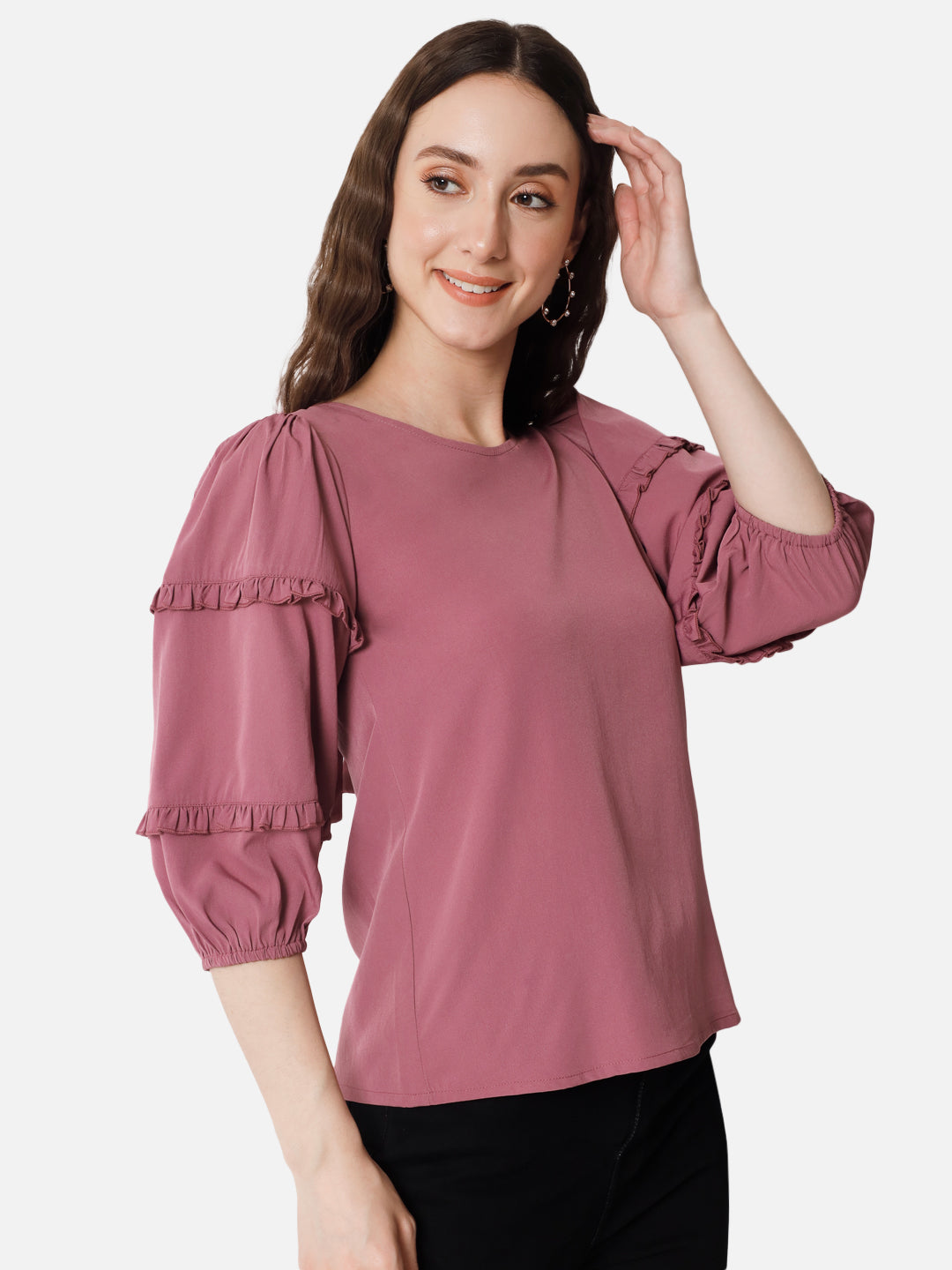 Solid Round Neck Top for Women