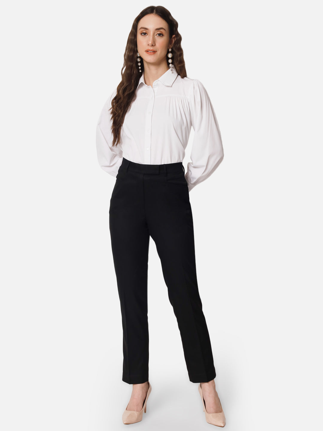 Solid White Full Cuff Sleeve Shirt for Women