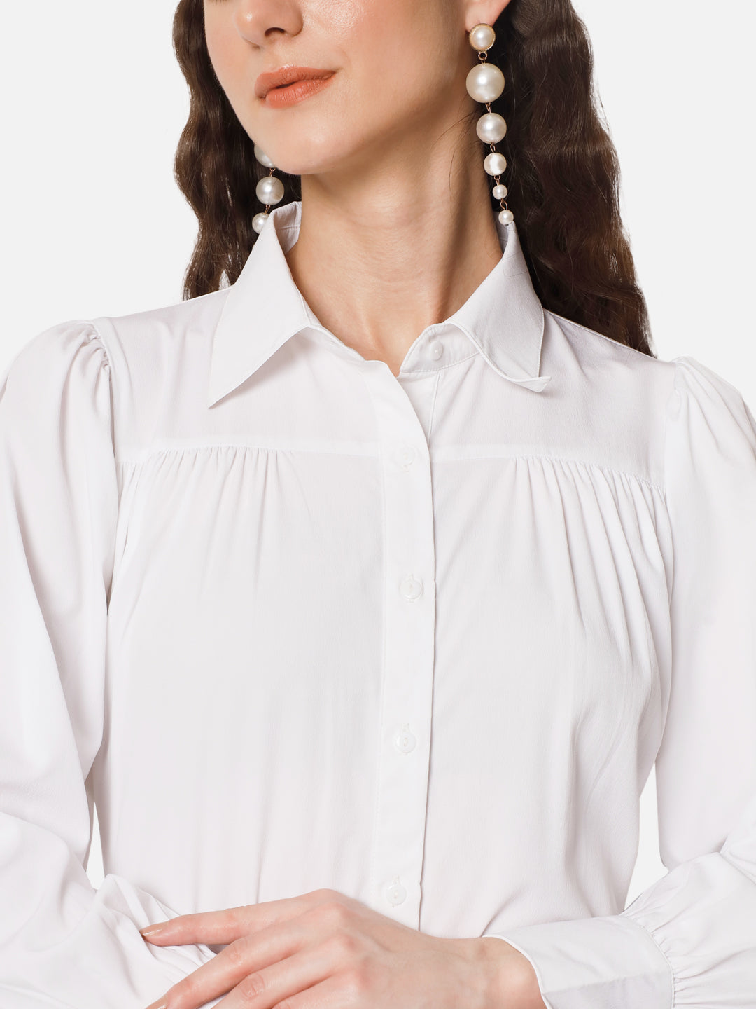 Solid White Full Cuff Sleeve Shirt for Women