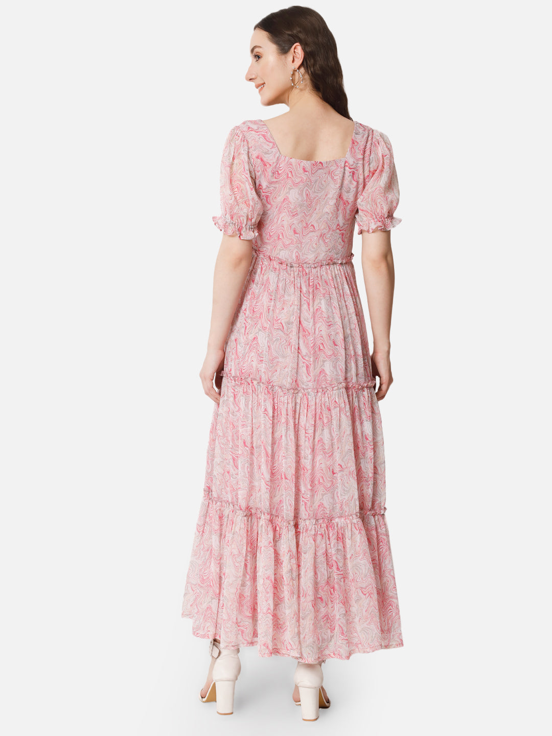 Pink Tie-Dye Half Sleeve Ankle Length Dress for Women