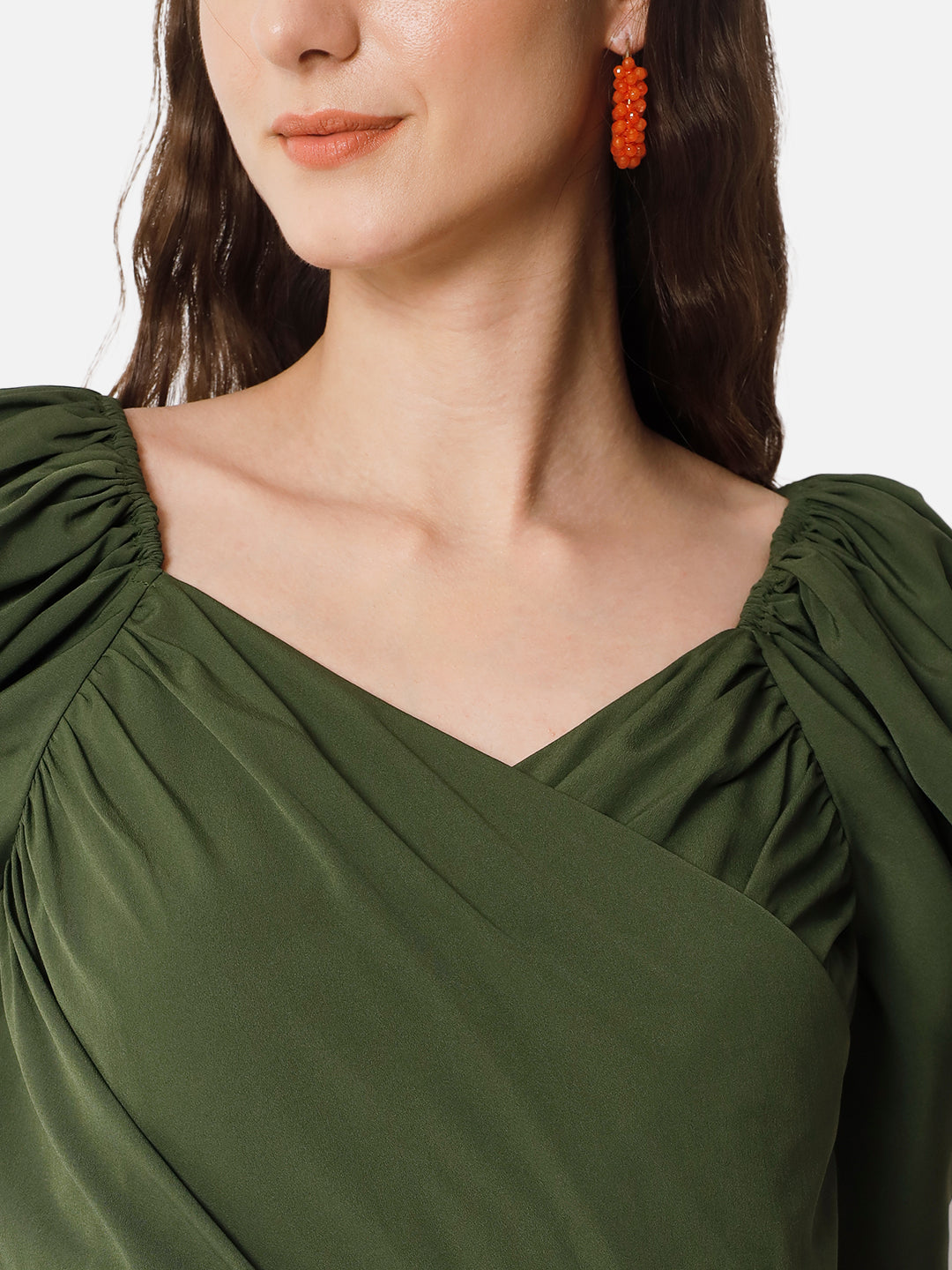 Olive Solid Half Sleeve Jumpsuit for Women